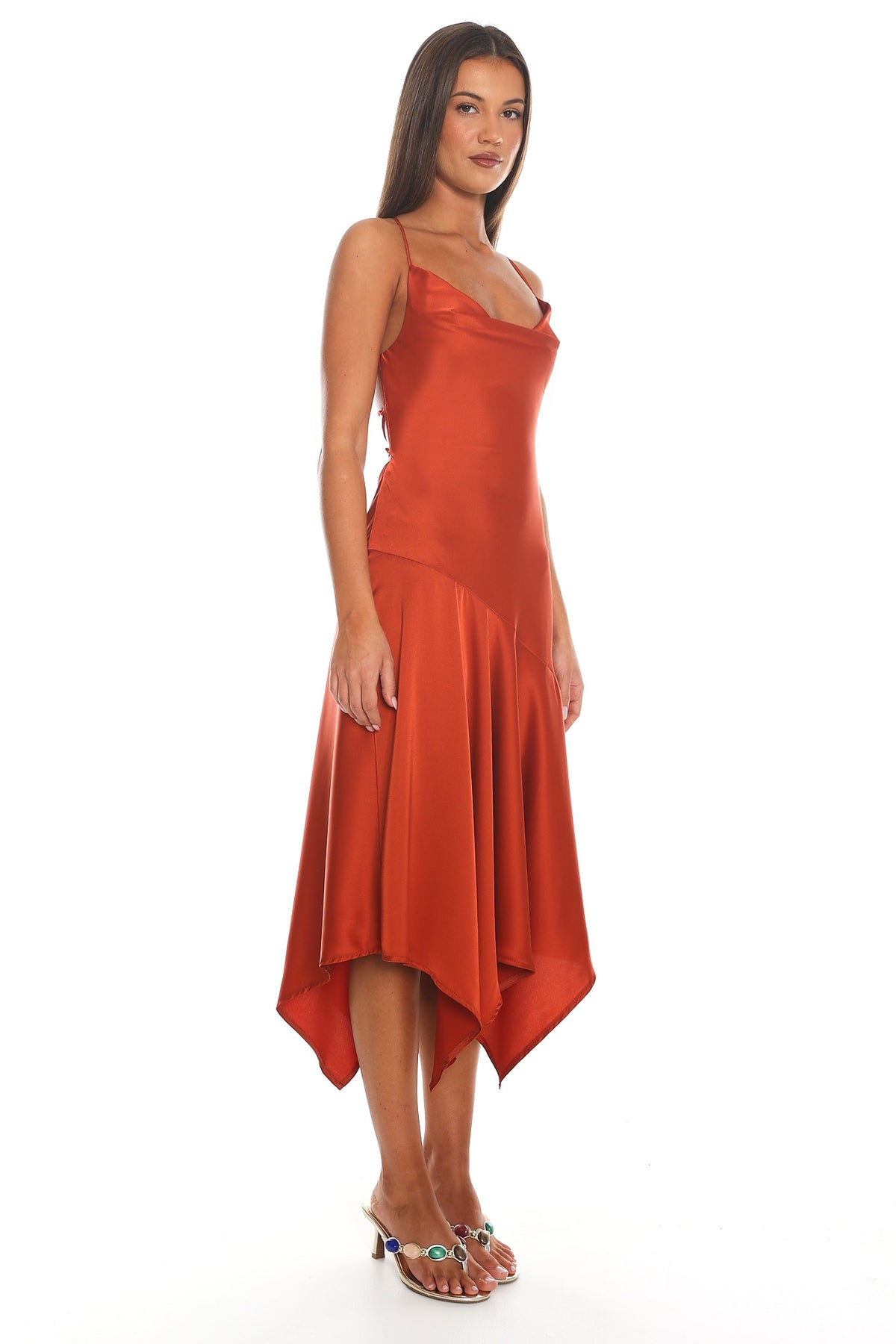 Last Tango Handkerchief Hem Midi Dress Rust by Selfie Leslie