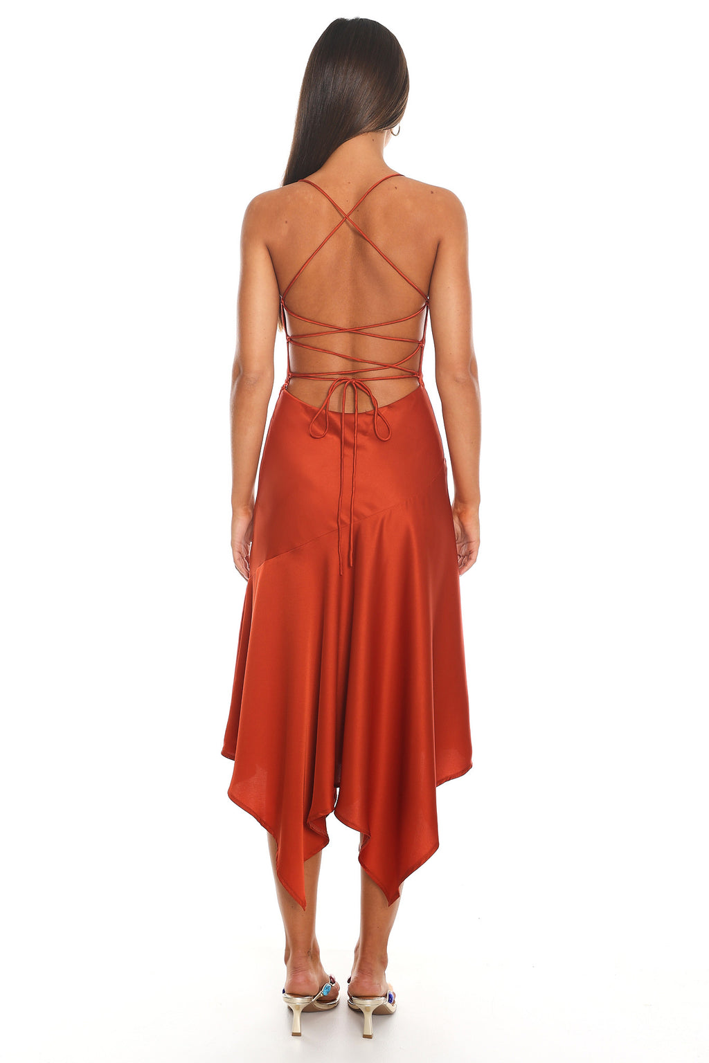 Last Tango Handkerchief Hem Midi Dress Rust by Selfie Leslie