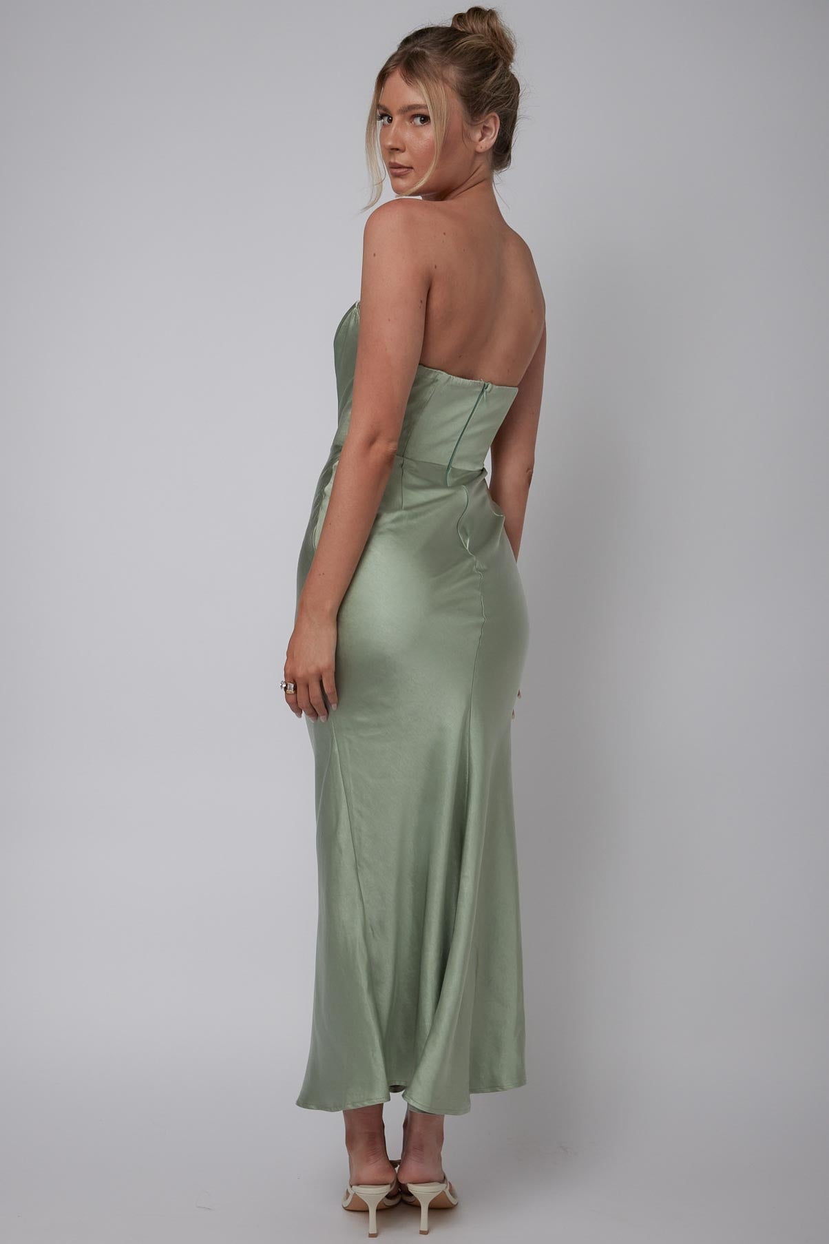 Encore Strapless Satin Maxi Dress Olive - XL Encore Strapless Satin Maxi Dress Olive - XL