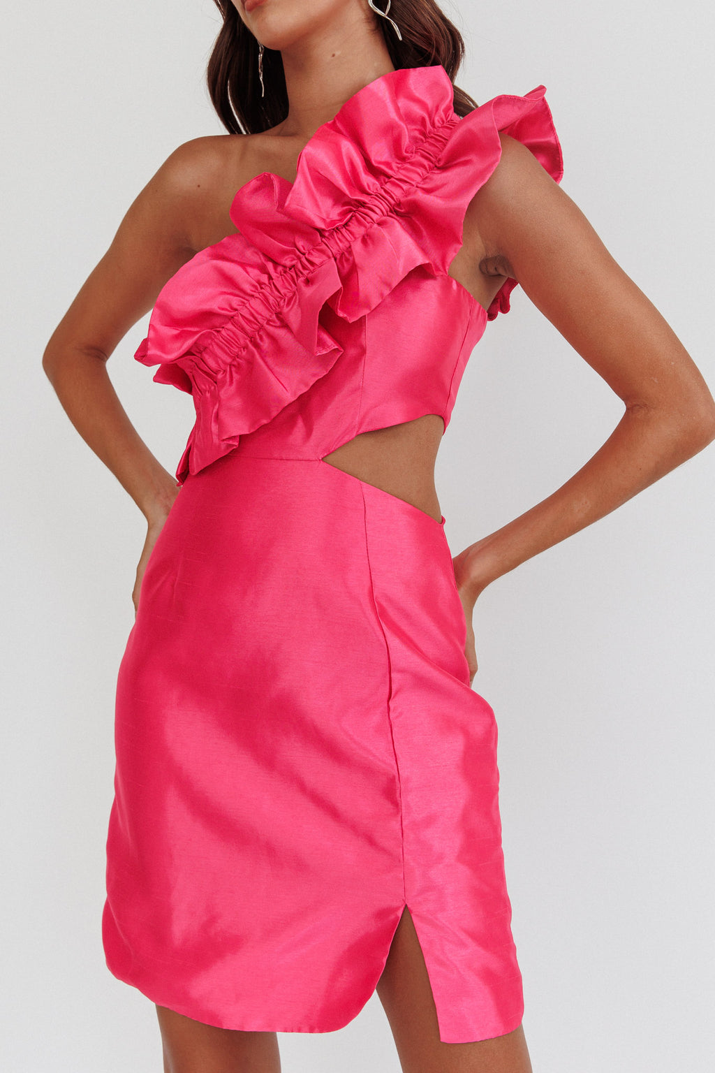 NY Moment Wide Ruffle Shoulder Mini Dress Pink by Selfie Leslie