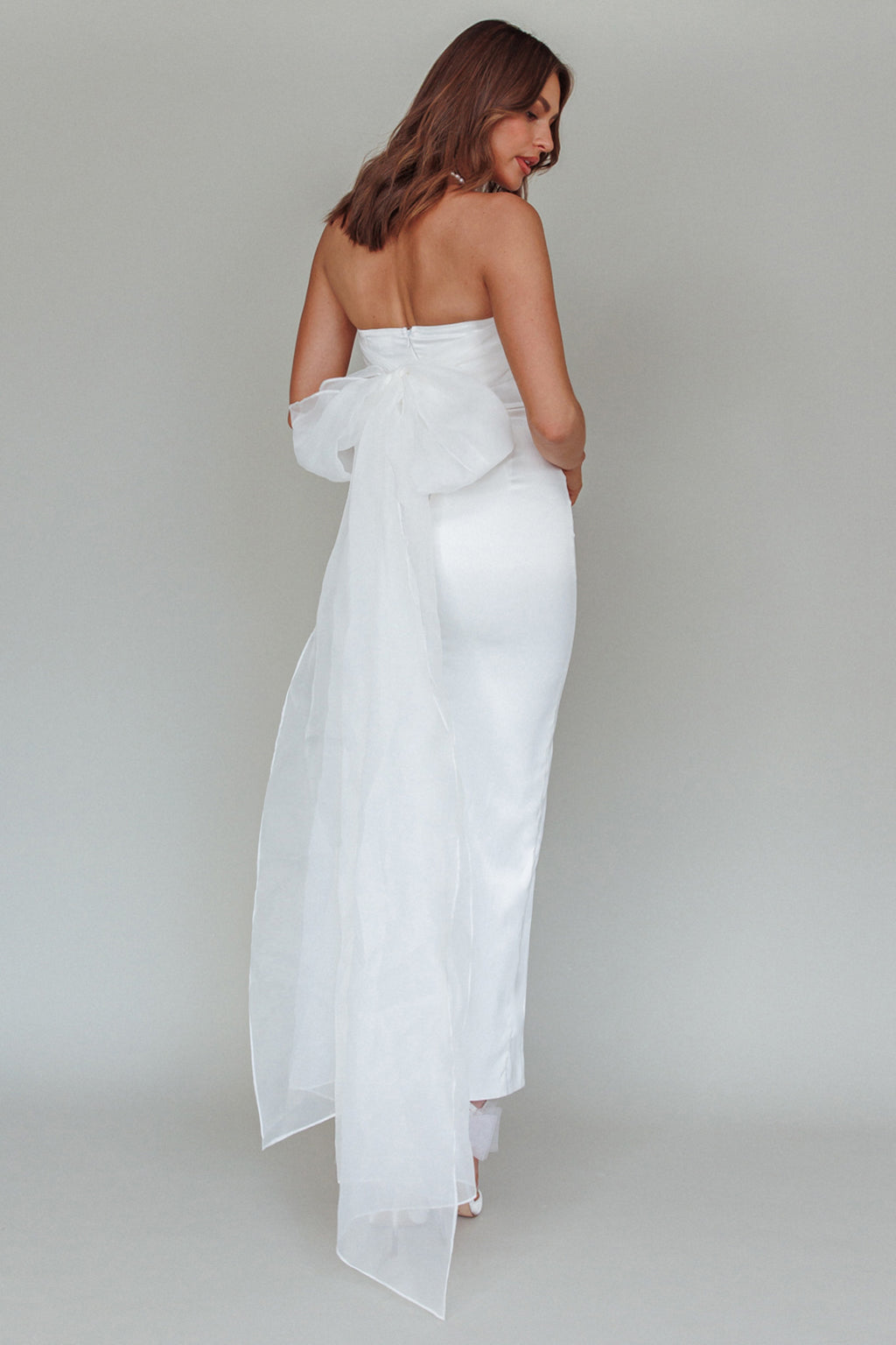 white midi dress with bow in back White Bow Back Mini Dress | Elegant Fit & Flare Cocktail Dress | Luxury Bridal Shower Dress | Romantic Open Back Dress | Wedding Guest Dress