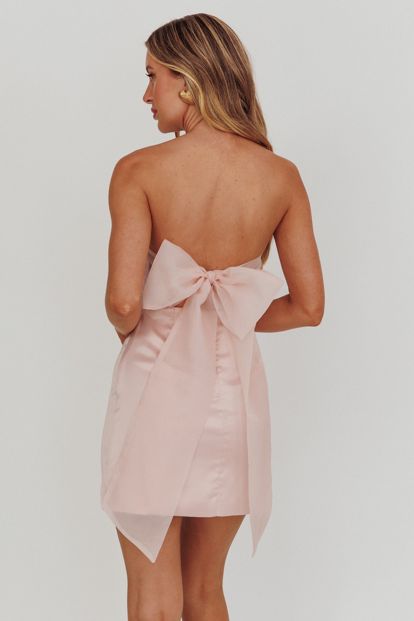 Always And Forever Back Bow Mini Dress Blush by Selfie Leslie