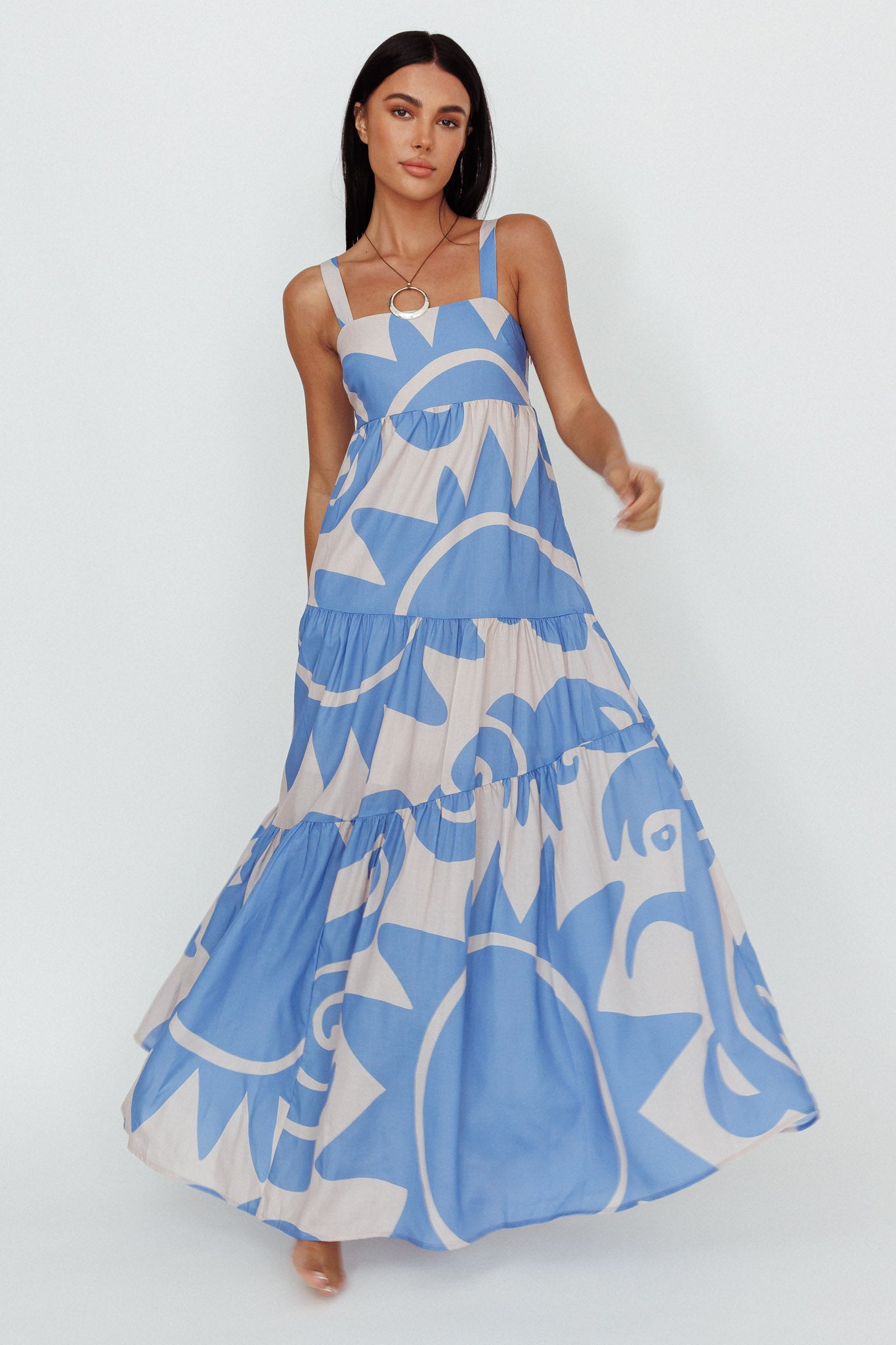 Cutout Back Printed Square Neck Maxi Dress main image 0