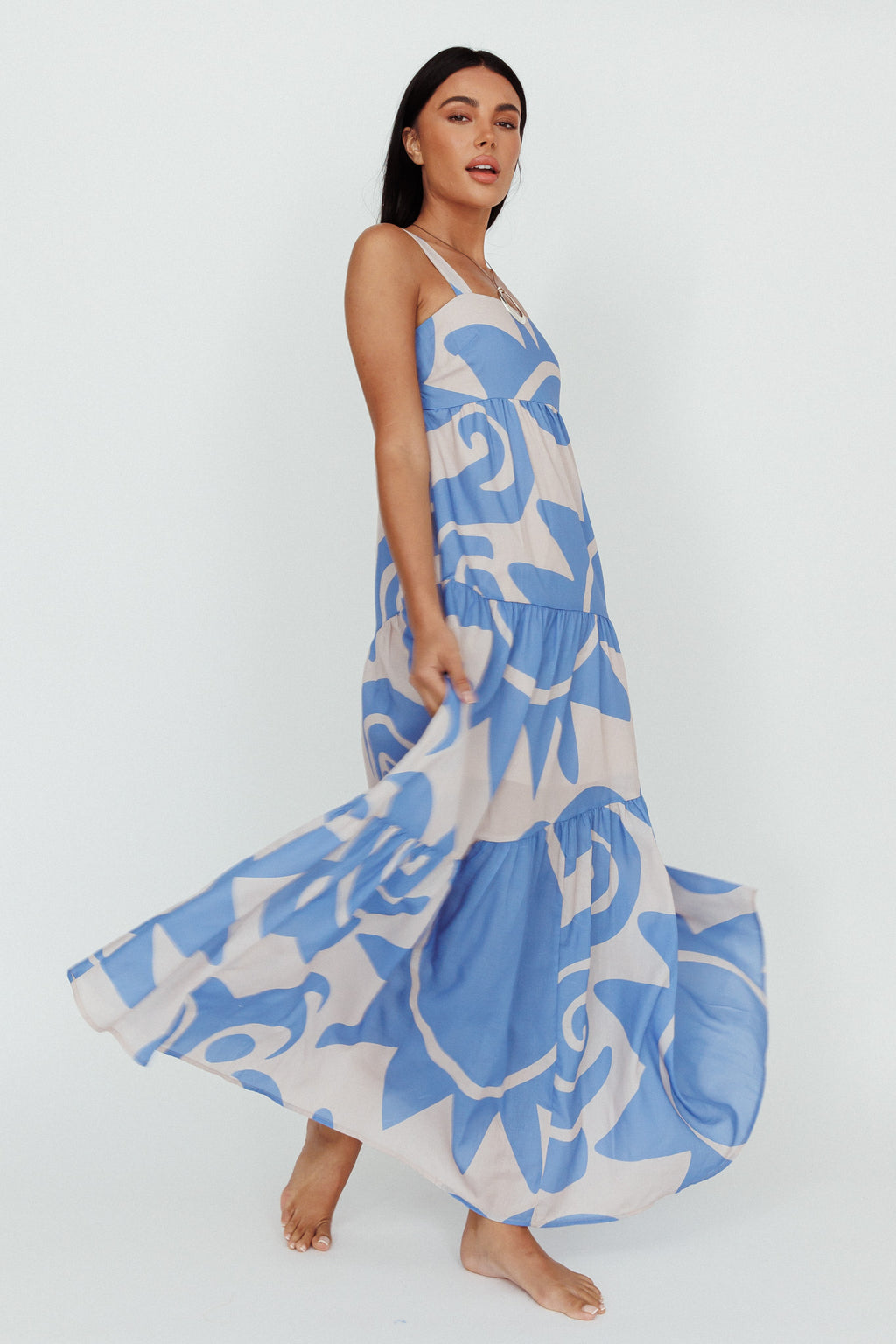 Indianna Square Neckline Maxi Dress Printed Lilac/Sand by Selfie Leslie