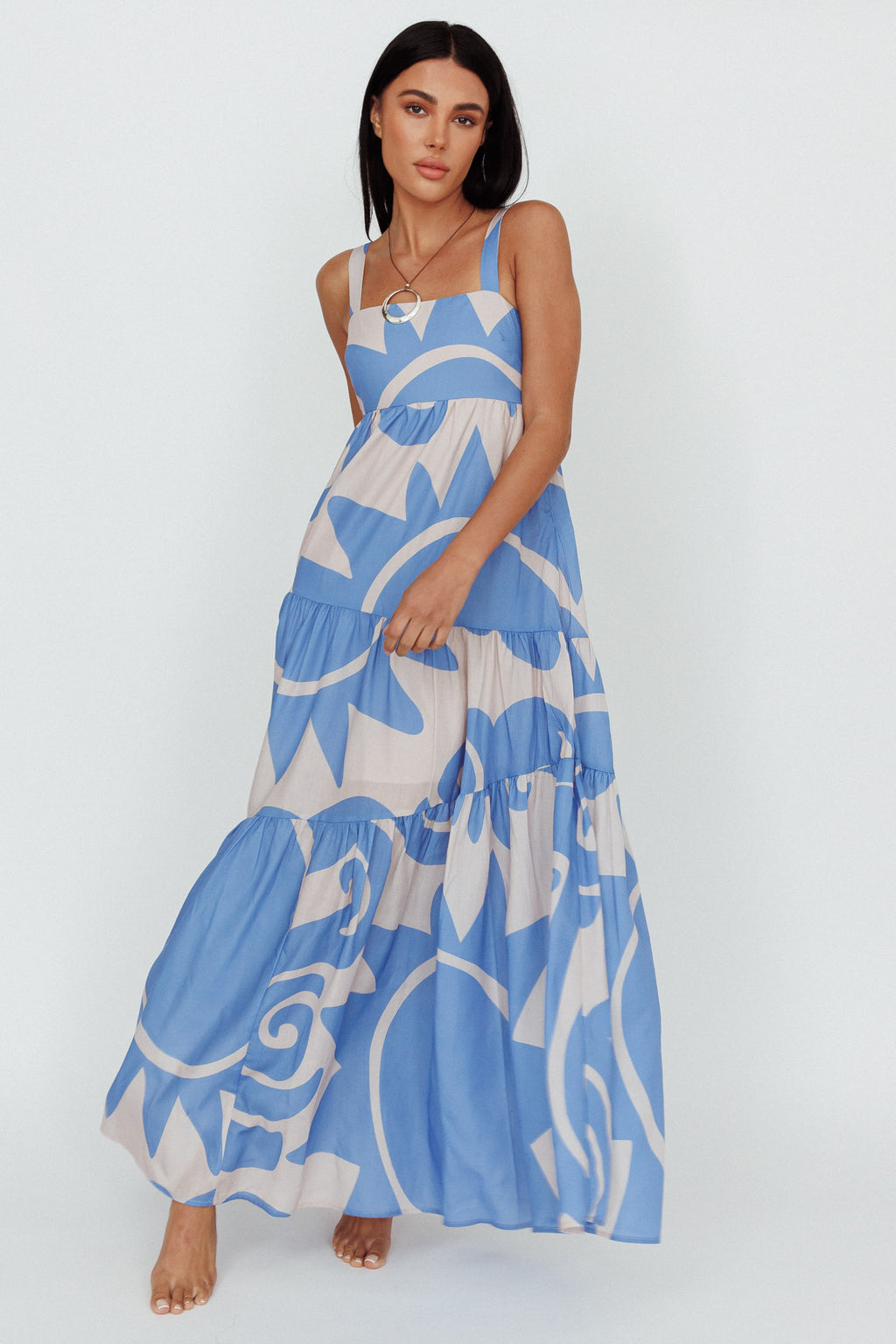 Indianna Square Neckline Maxi Dress Printed Lilac/Sand by Selfie Leslie