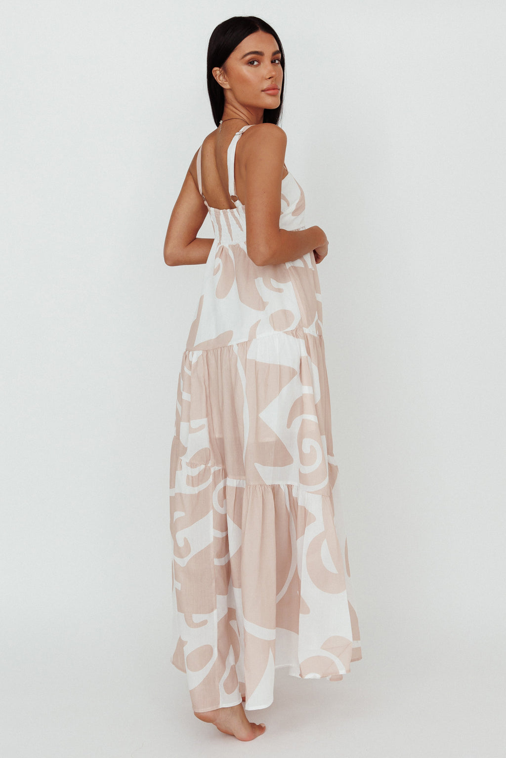 Indianna Square Neckline Maxi Dress Printed Sand/White by Selfie Leslie