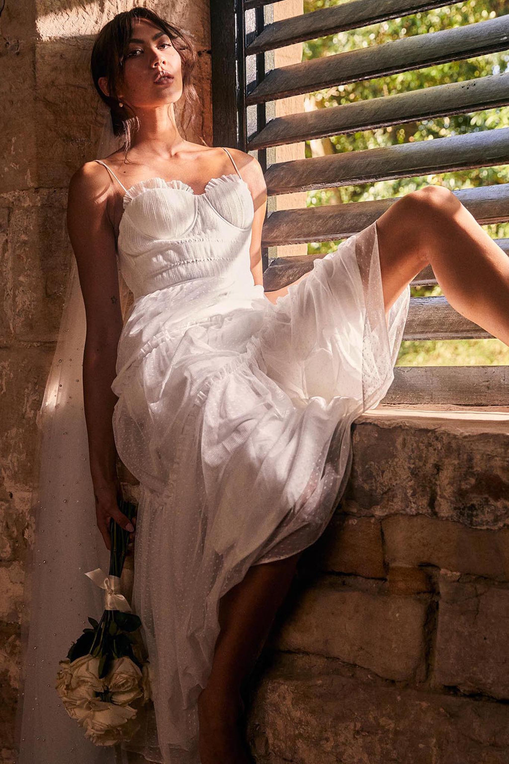 Calla Sweetheart Neckline Hail Spot Midi Dress White by Selfie Leslie