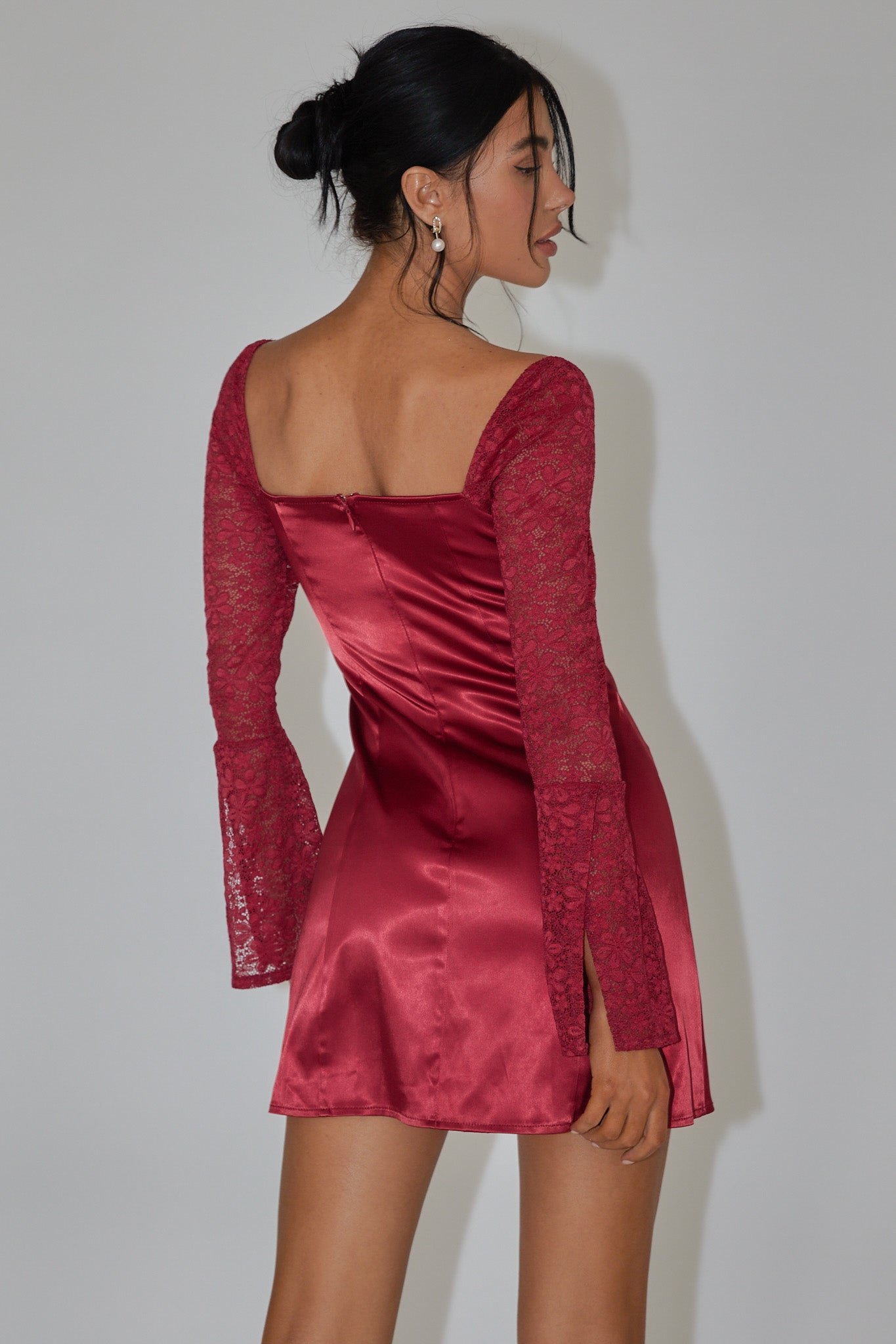 strapless open back dress Dreamy Long Sleeve Mini Dress Red– Selfie Leslie