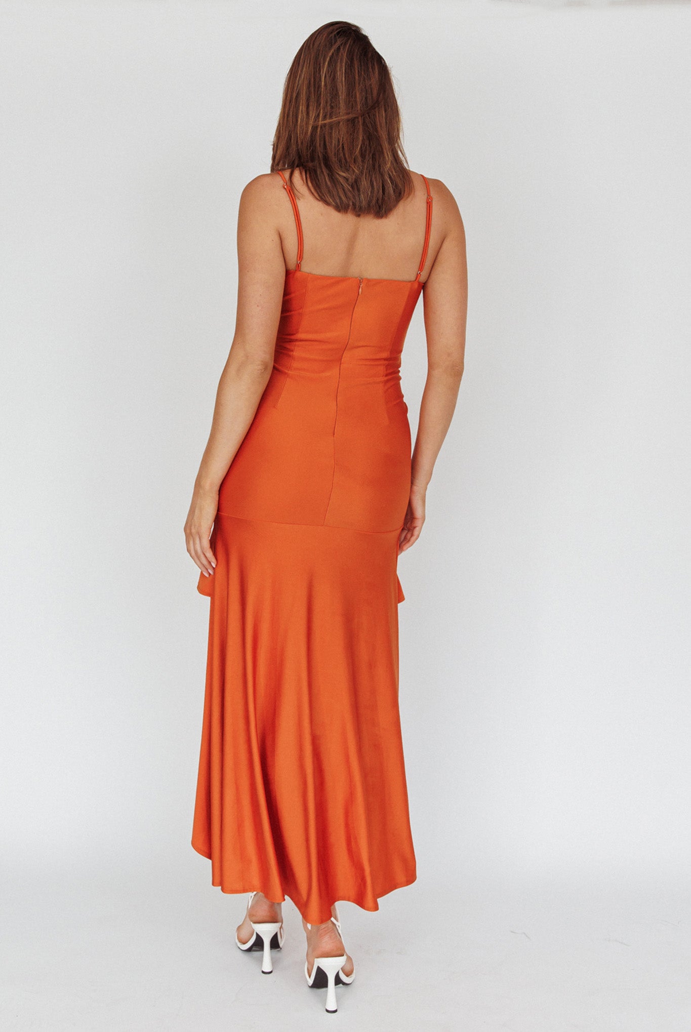 Rosalia Ruched Ruffle Maxi Dress Chocolate by Selfie Leslie