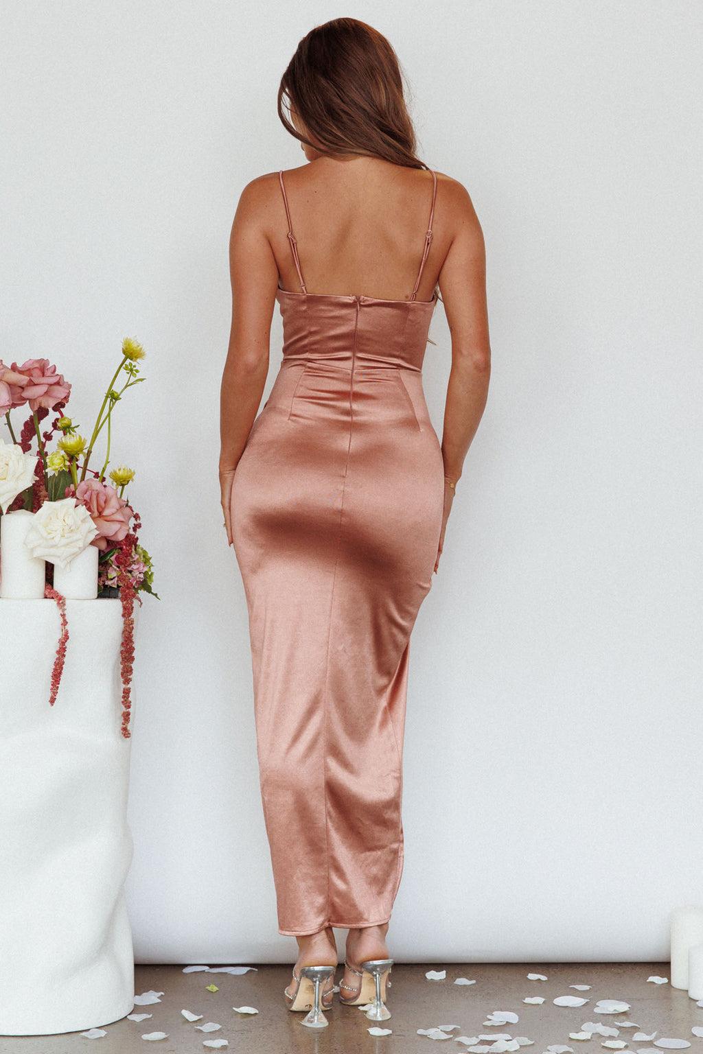 Fayth Split Open Wrap Maxi Dress Bronze by Selfie Leslie