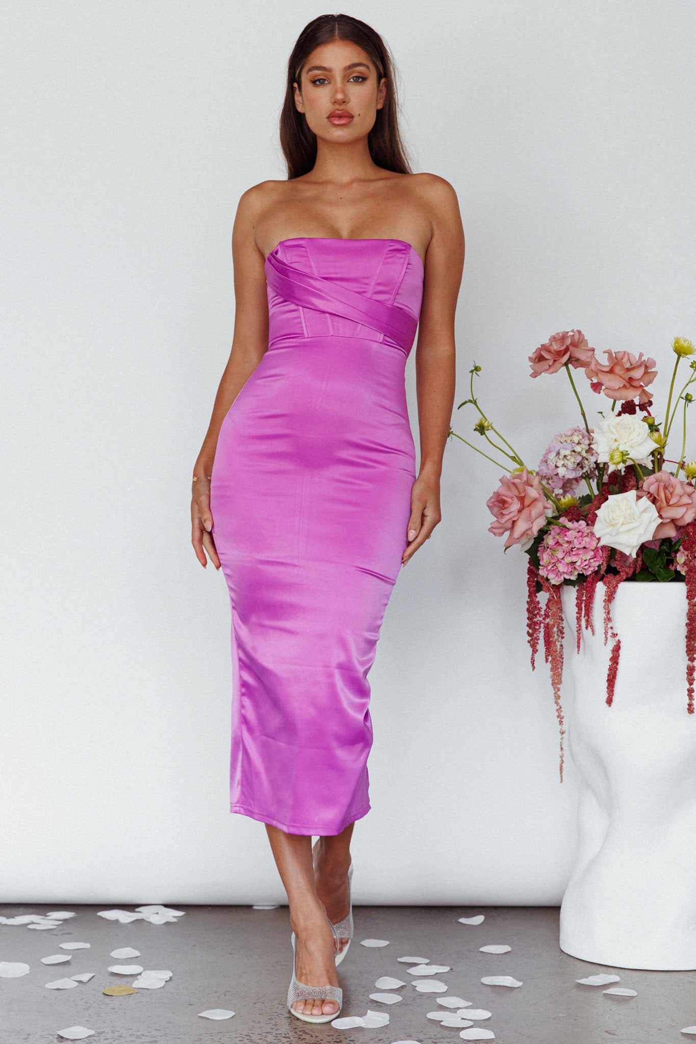 Still Mine Strapless Midi Dress Purple by Selfie Leslie