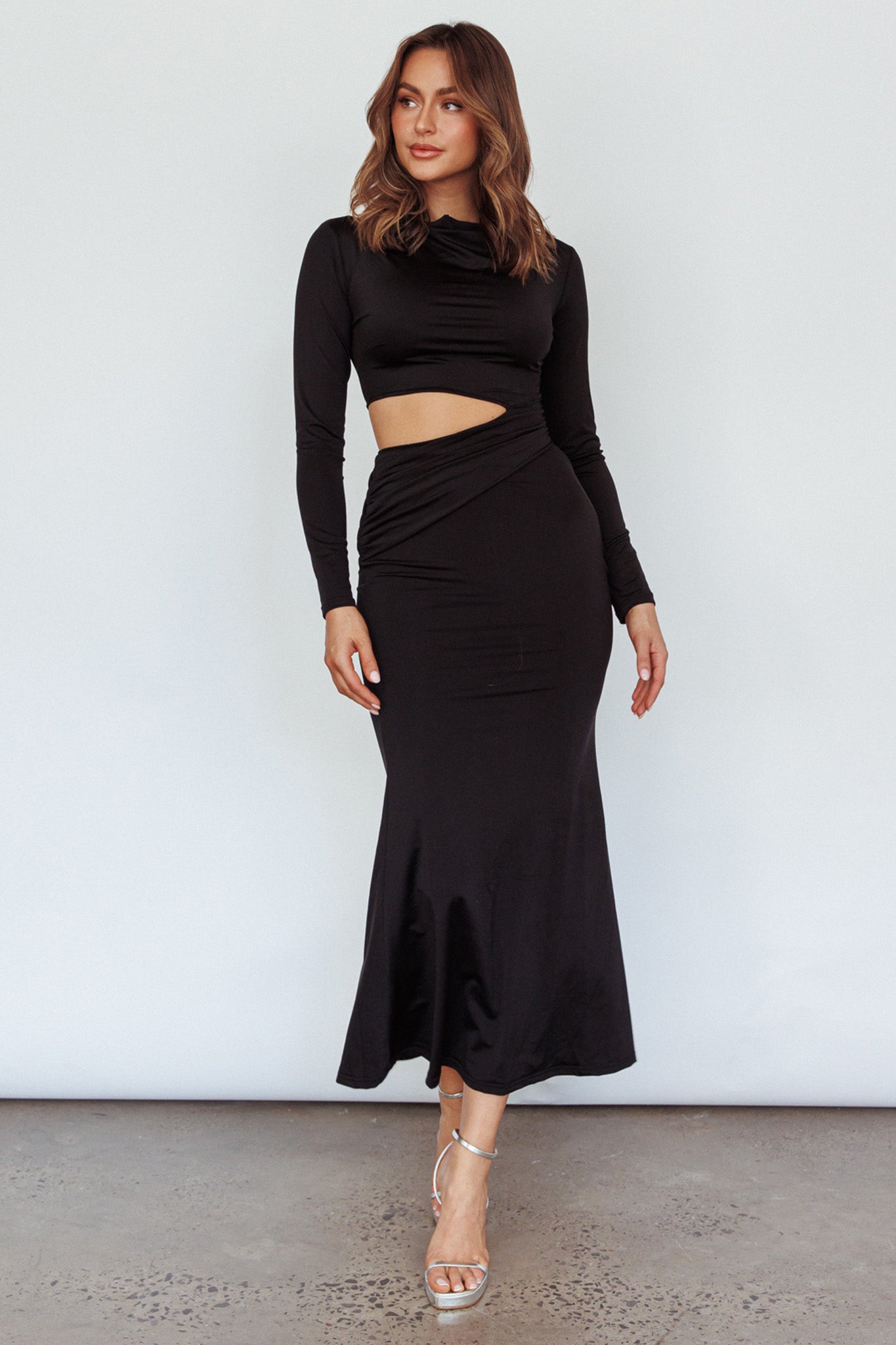 Rajah Long Sleeve Cut-Out Midi Dress Black Rajah Long Sleeve Cut-Out Midi Dress Black