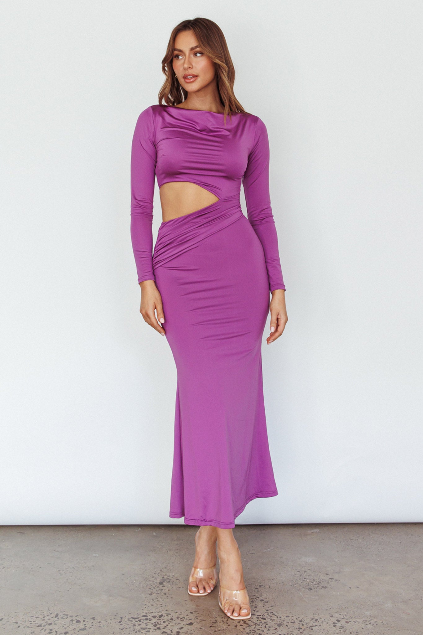 Rajah Long Sleeve Cut-Out Midi Dress Purple by Selfie Leslie