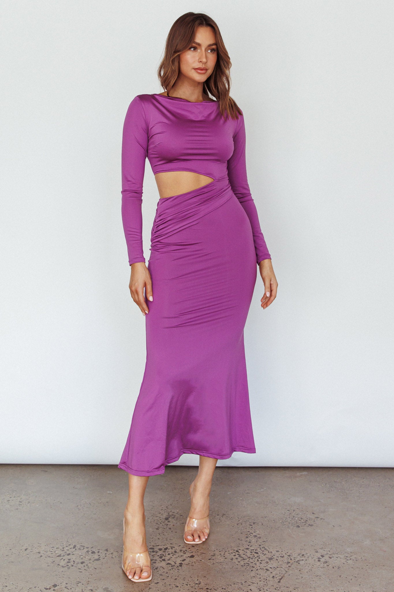 Rajah Long Sleeve Cut-Out Midi Dress Purple Rajah Long Sleeve Cut-Out Midi Dress Purple