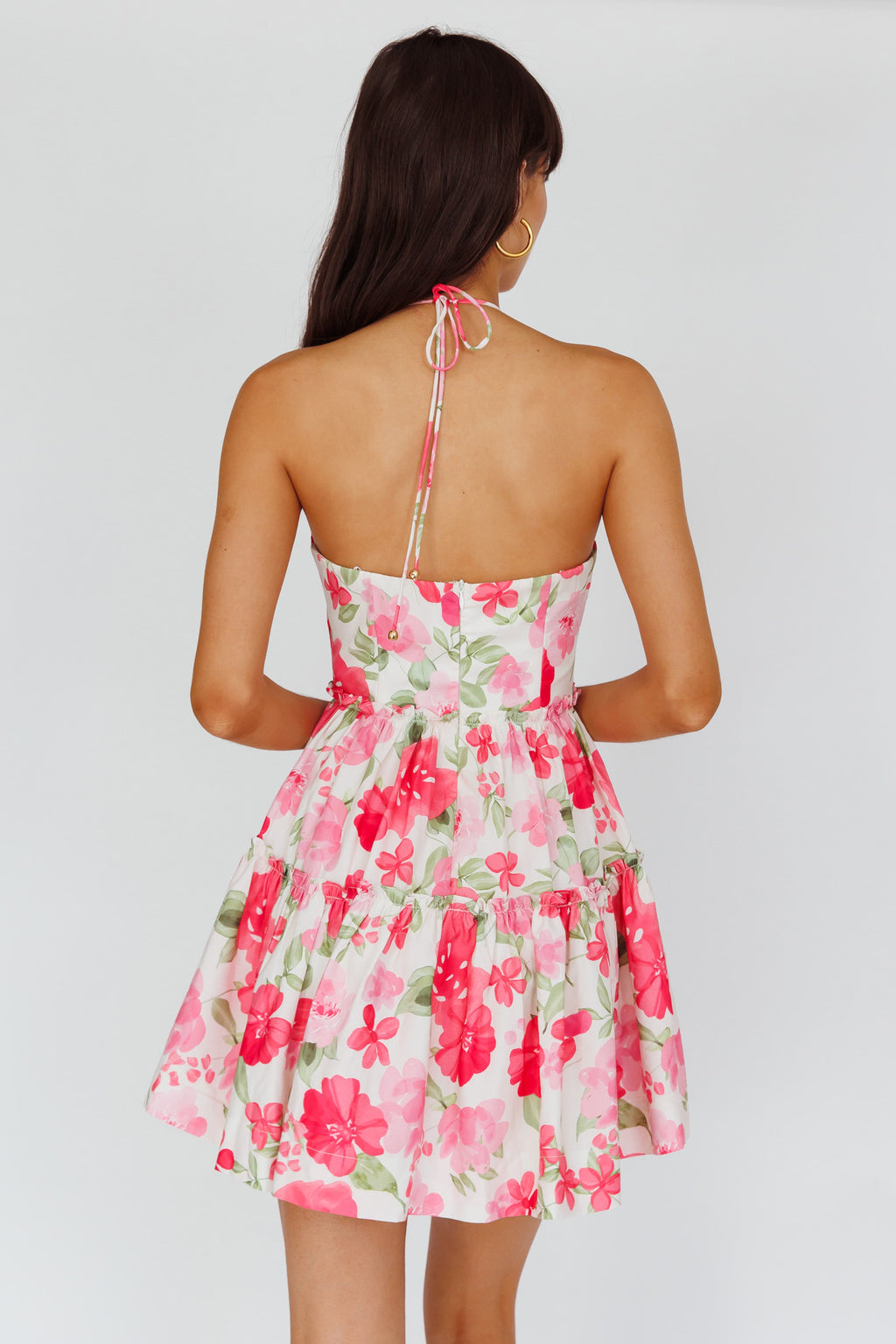 Horizons Frill Trim Mini Dress Floral Pink by Selfie Leslie