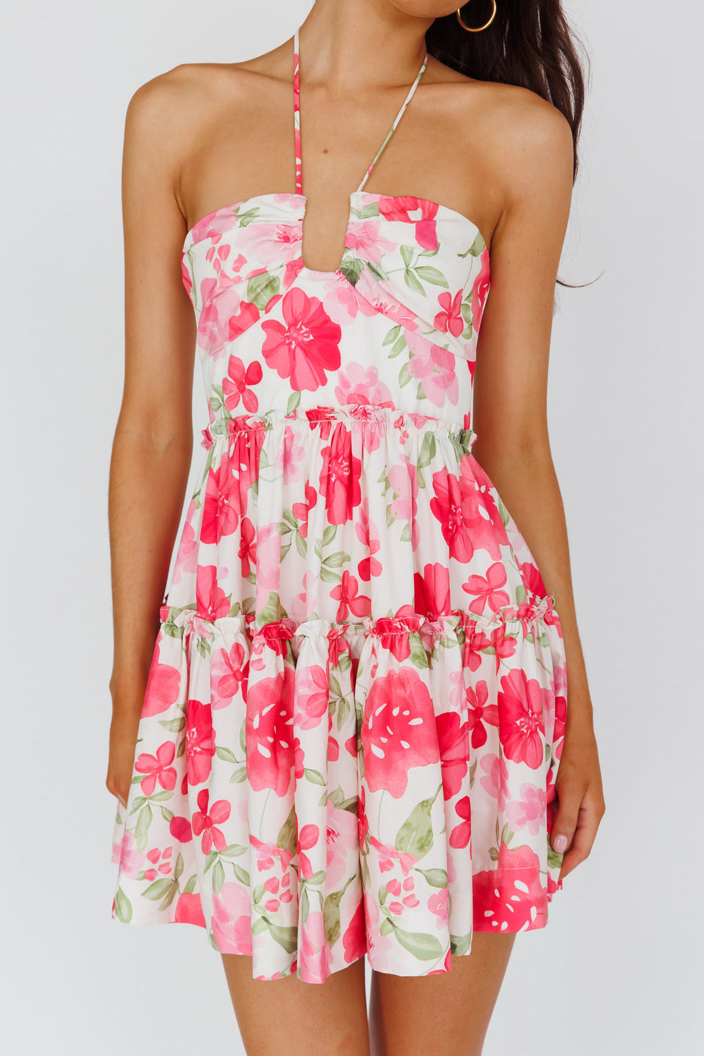 Horizons Frill Trim Mini Dress Floral Pink by Selfie Leslie