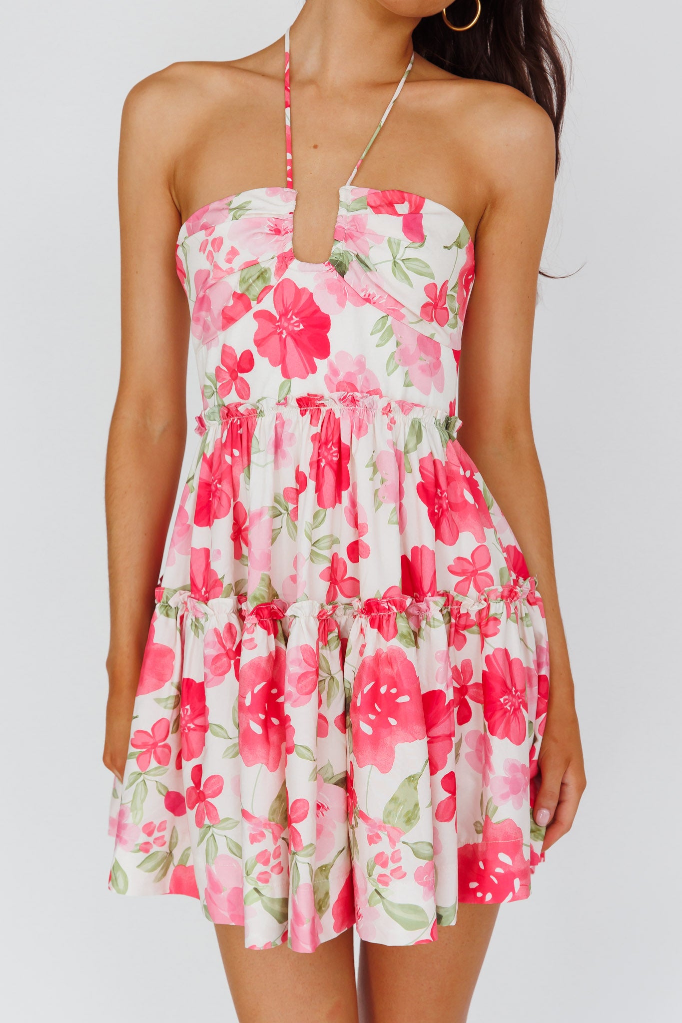 Horizons Frill Trim Mini Dress Floral Pink by Selfie Leslie