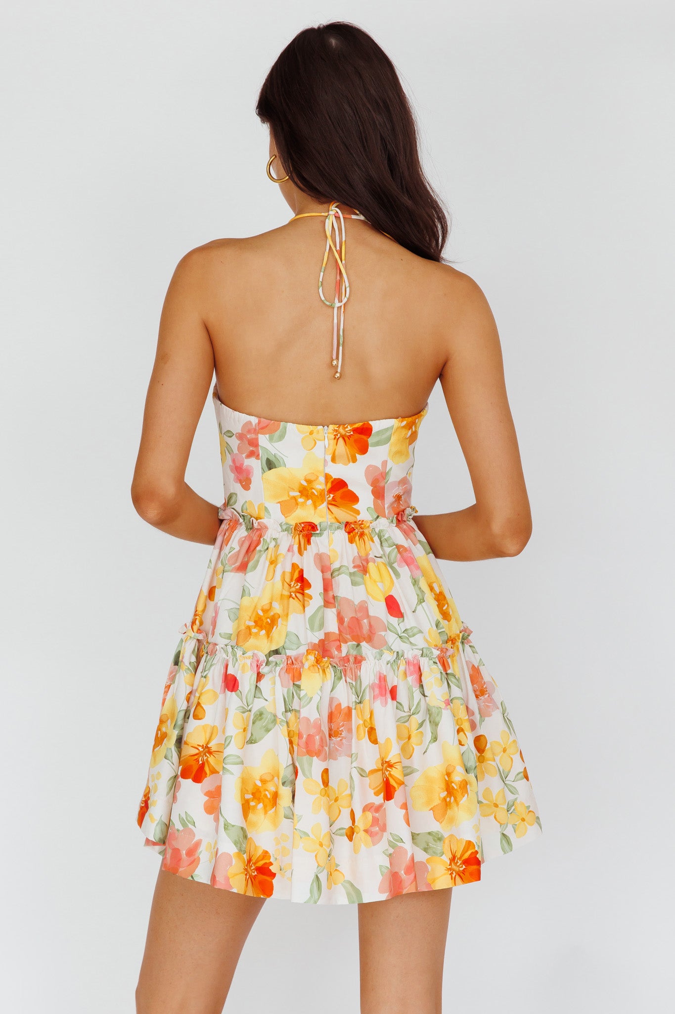 Horizons Frill Trim Mini Dress Floral Yellow by Selfie Leslie