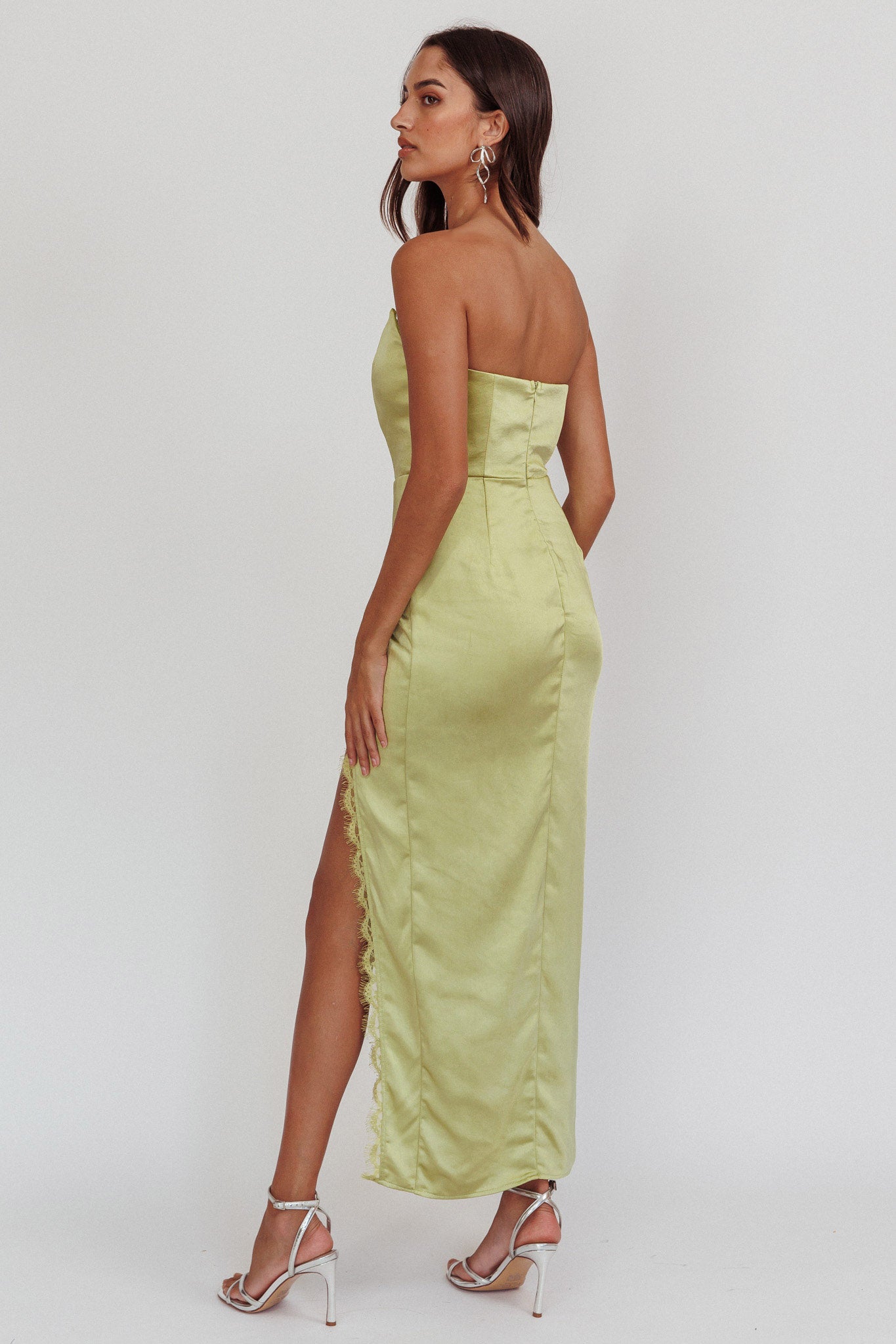 Winter Moon Strapless Lace Trim Midi Dress Sage | Selfie Leslie Winter Moon Strapless Lace Trim Midi Dress Sage | Selfie Leslie