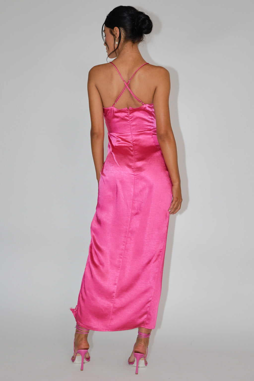 Winter Moon Lace Trim Midi Dress Hot Pink by Selfie Leslie