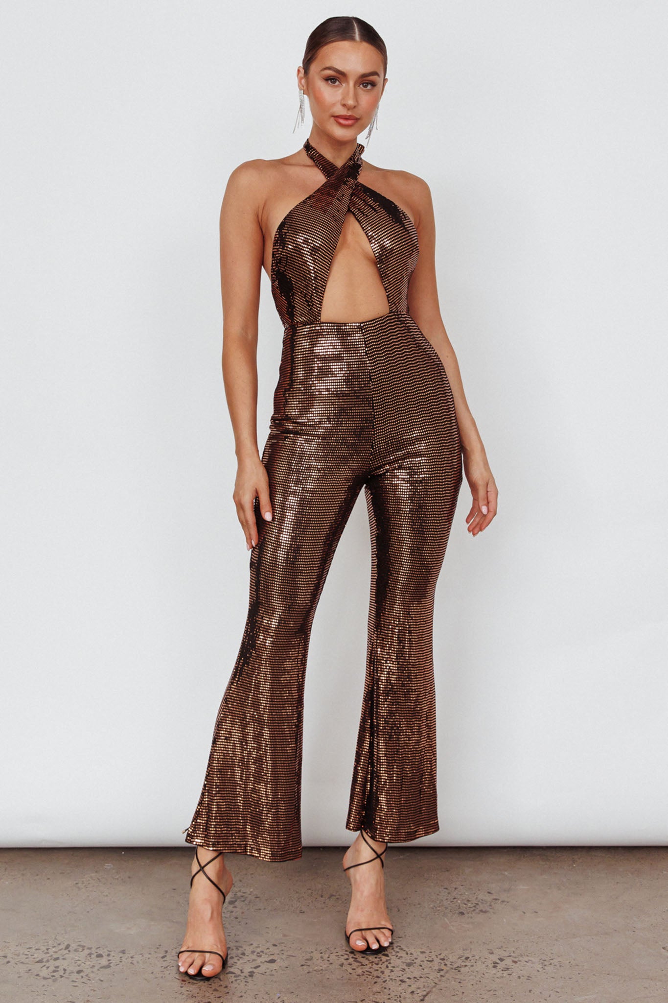 Moon In Leo Halterneck Jumpsuit Bronze by Selfie Leslie