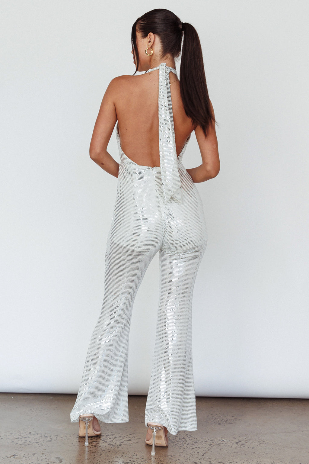 Moon In Leo Halterneck Jumpsuit Silver by Selfie Leslie
