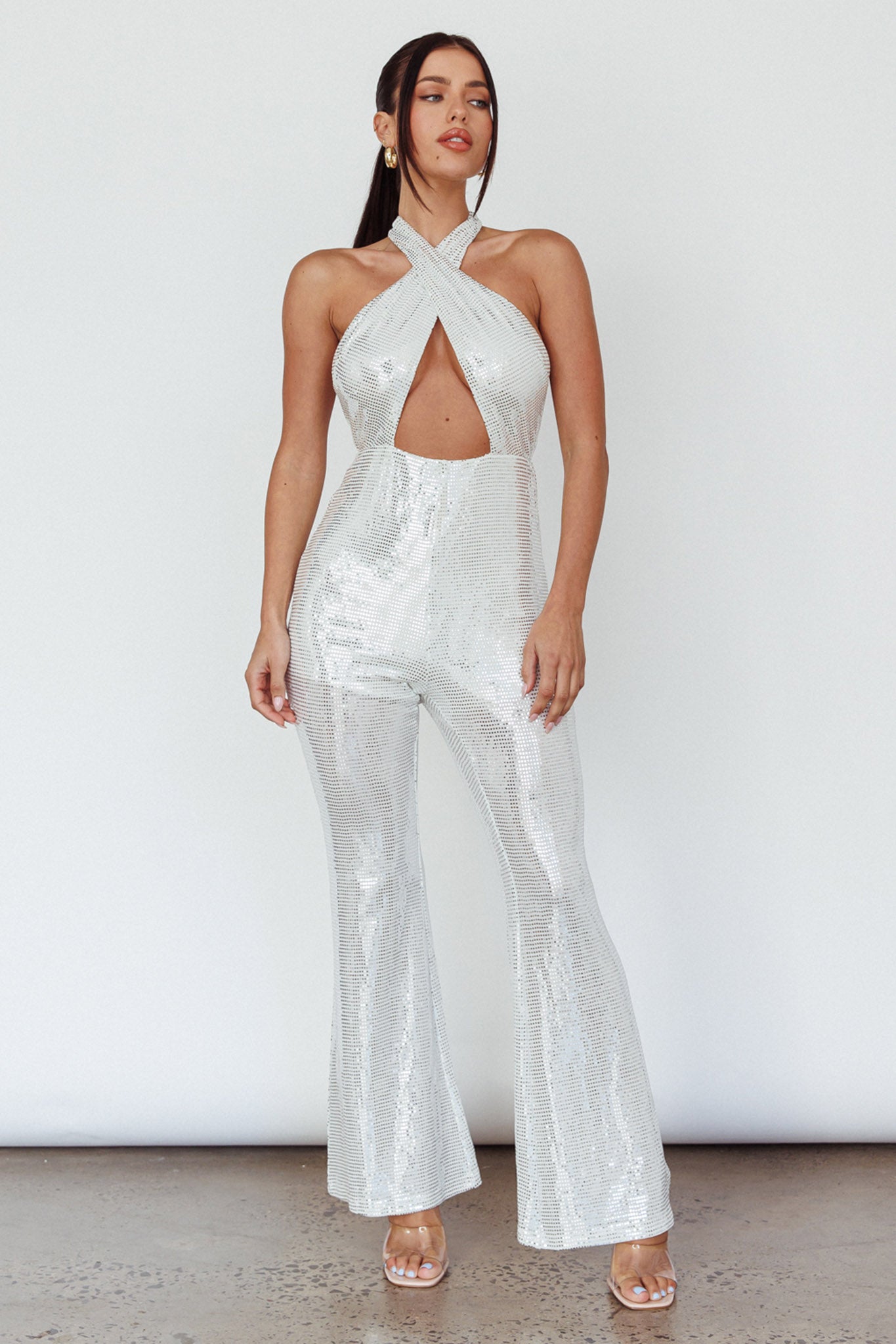 Moon In Leo Halterneck Jumpsuit Silver by Selfie Leslie