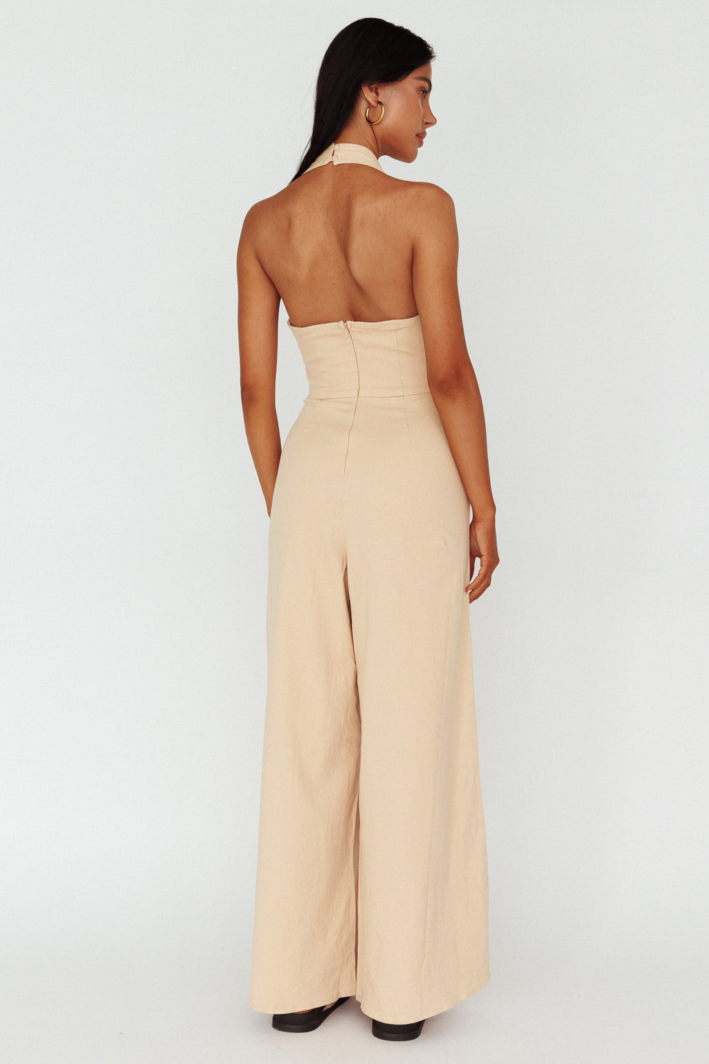 Hilaria Halterneck Jumpsuit Beige by Selfie Leslie
