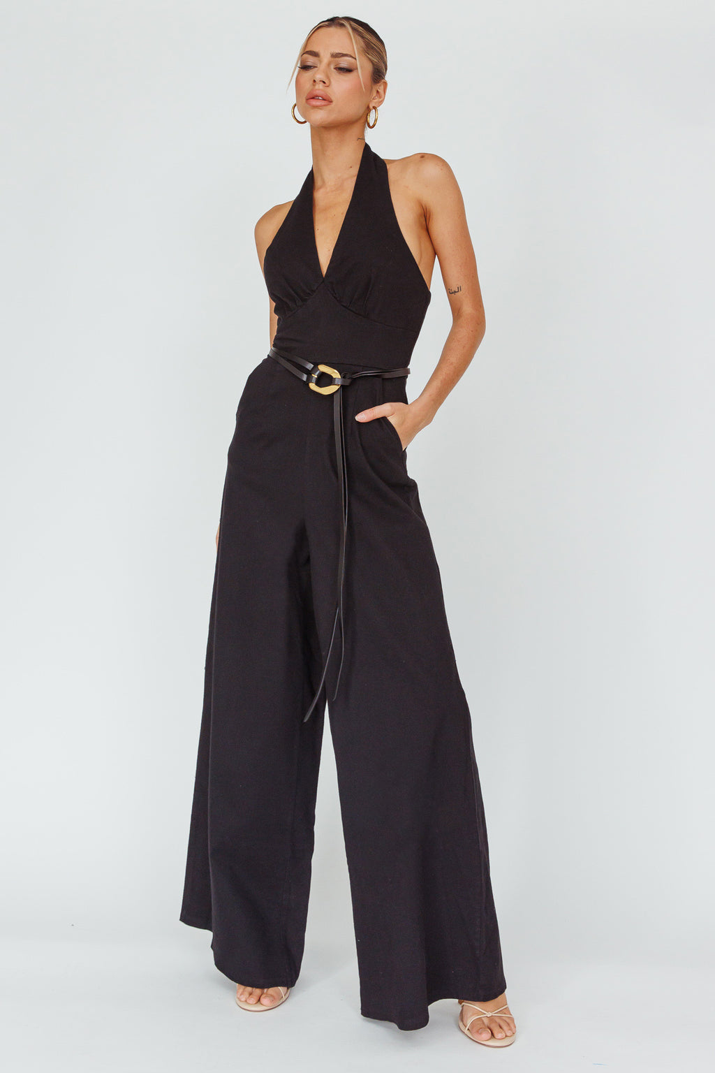 Hilaria Halterneck Jumpsuit Black by Selfie Leslie