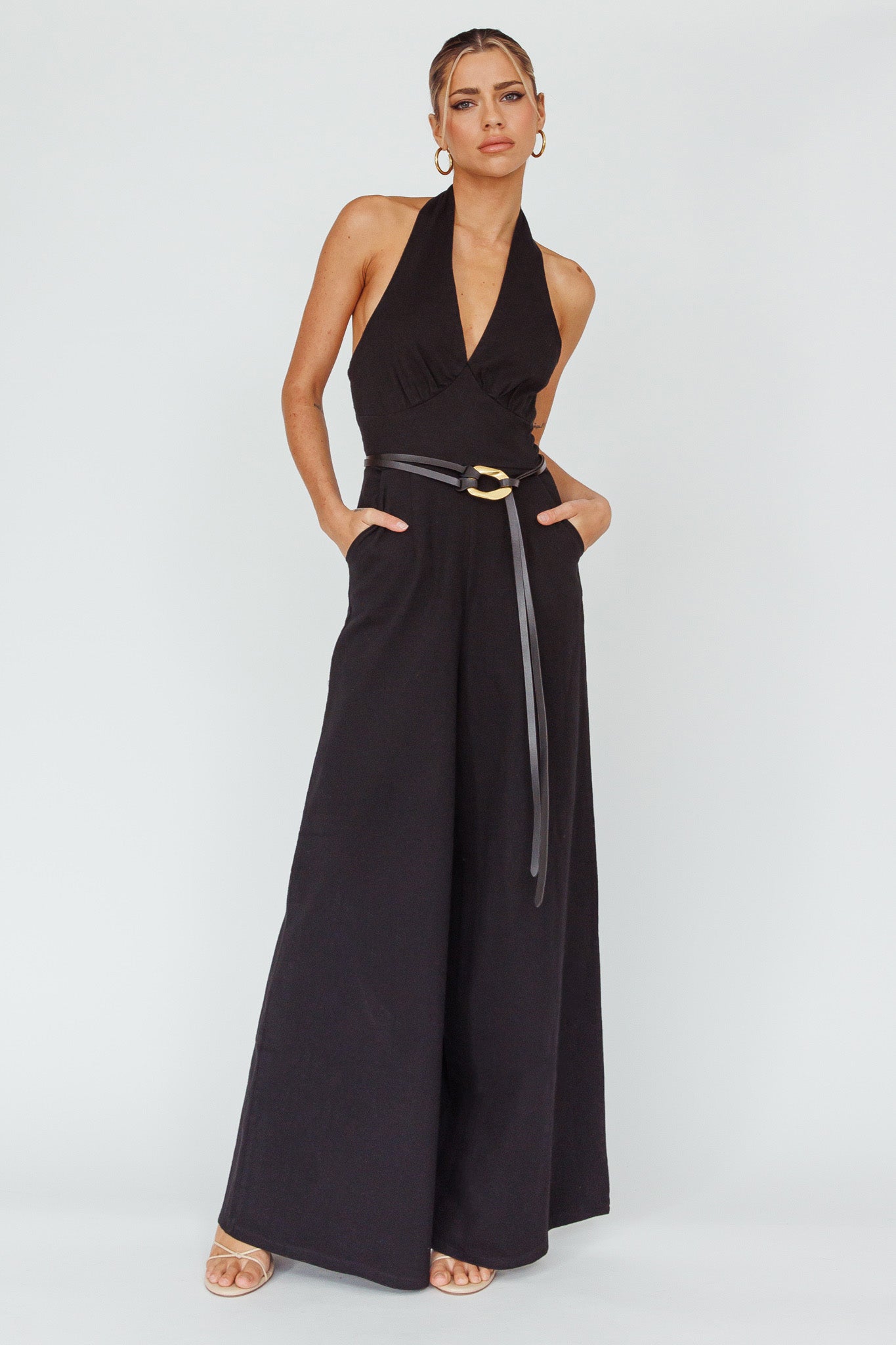 Hilaria Halterneck Jumpsuit Black by Selfie Leslie