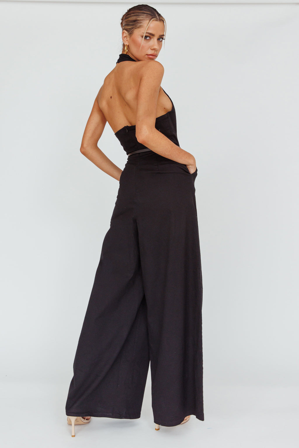 Hilaria Halterneck Jumpsuit Black by Selfie Leslie