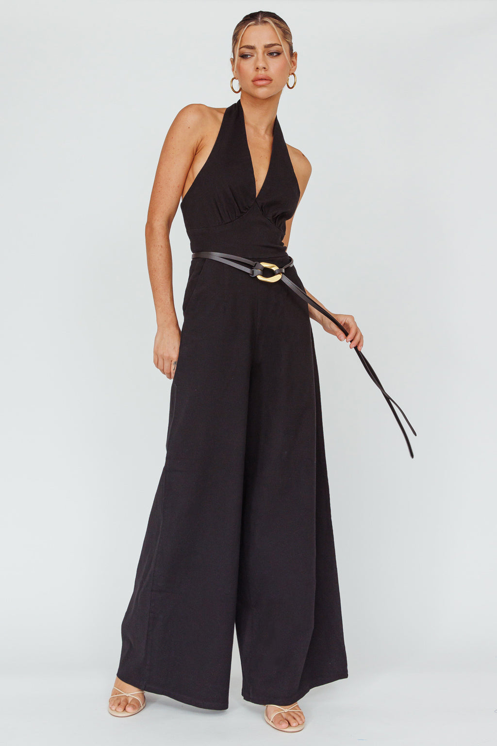 Hilaria Halterneck Jumpsuit Black by Selfie Leslie