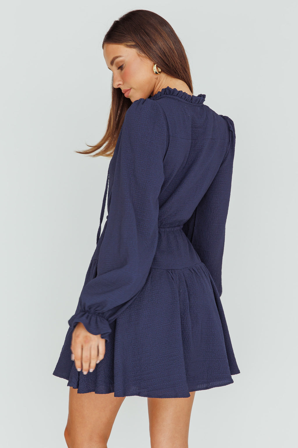 Waverly Long Sleeve Mini Dress Navy by Selfie Leslie