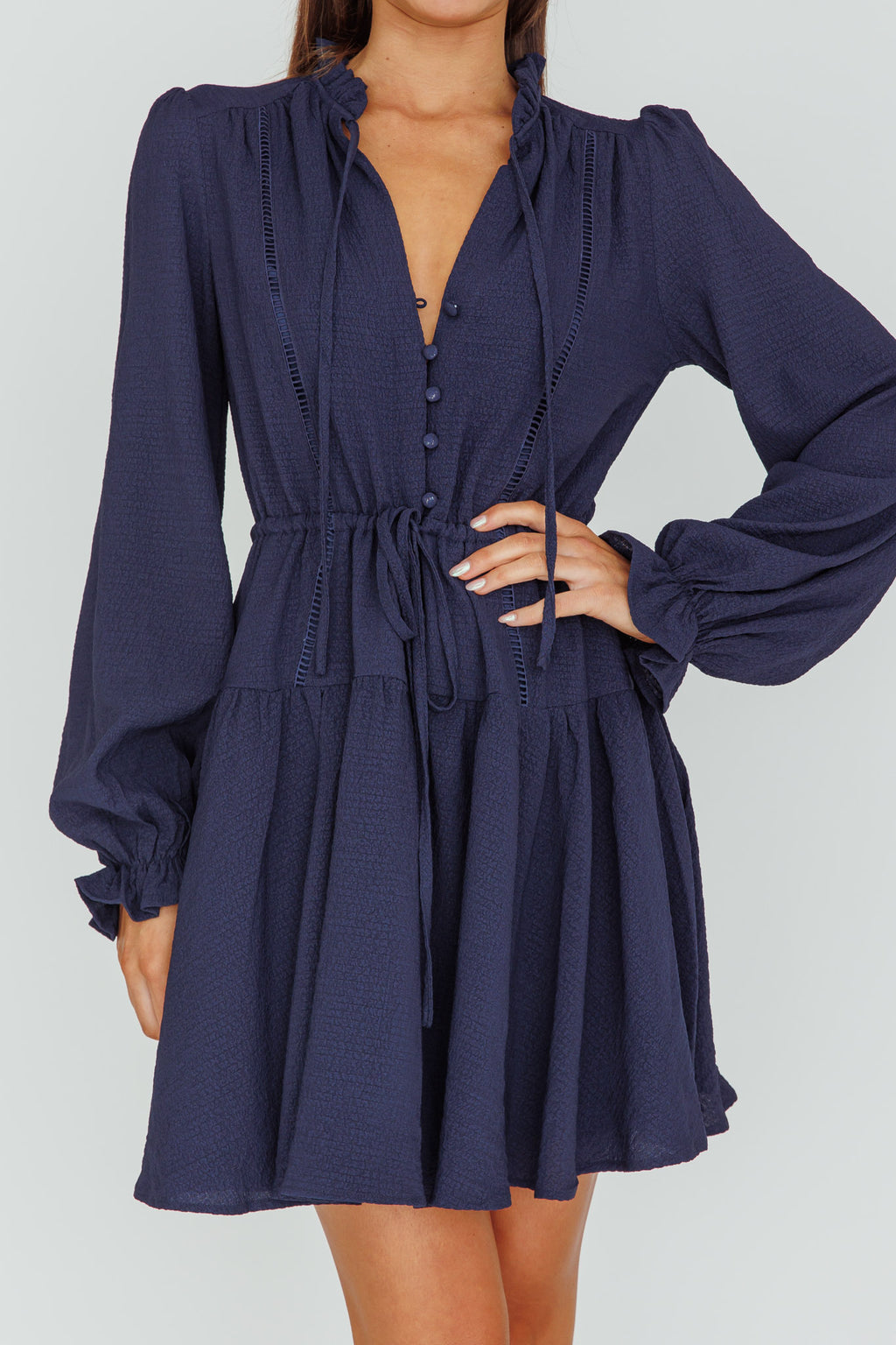 Waverly Long Sleeve Mini Dress Navy by Selfie Leslie
