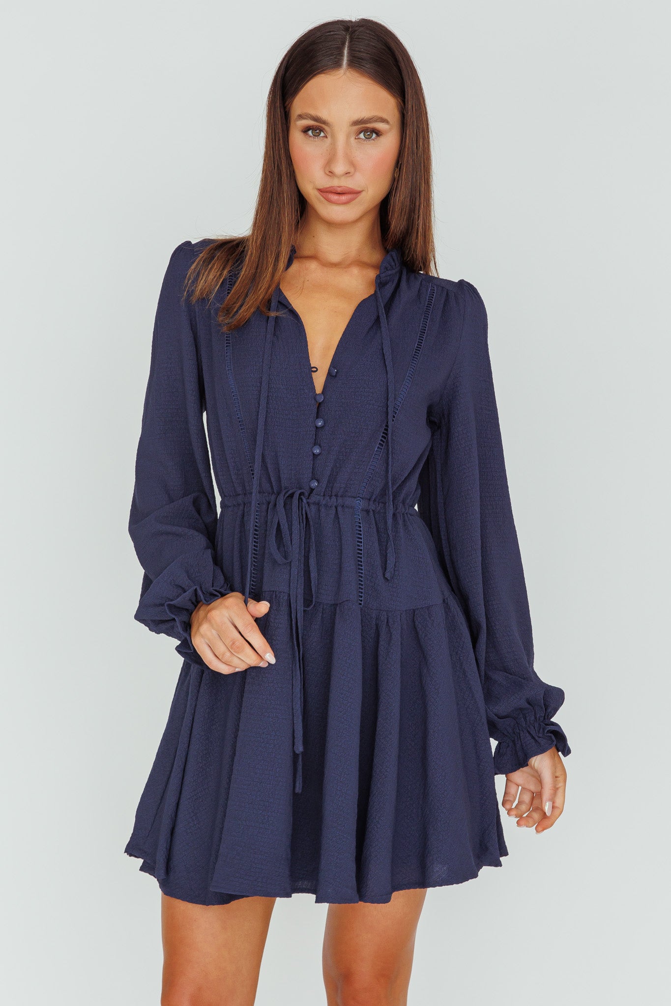 Waverly Long Sleeve Mini Dress Navy by Selfie Leslie
