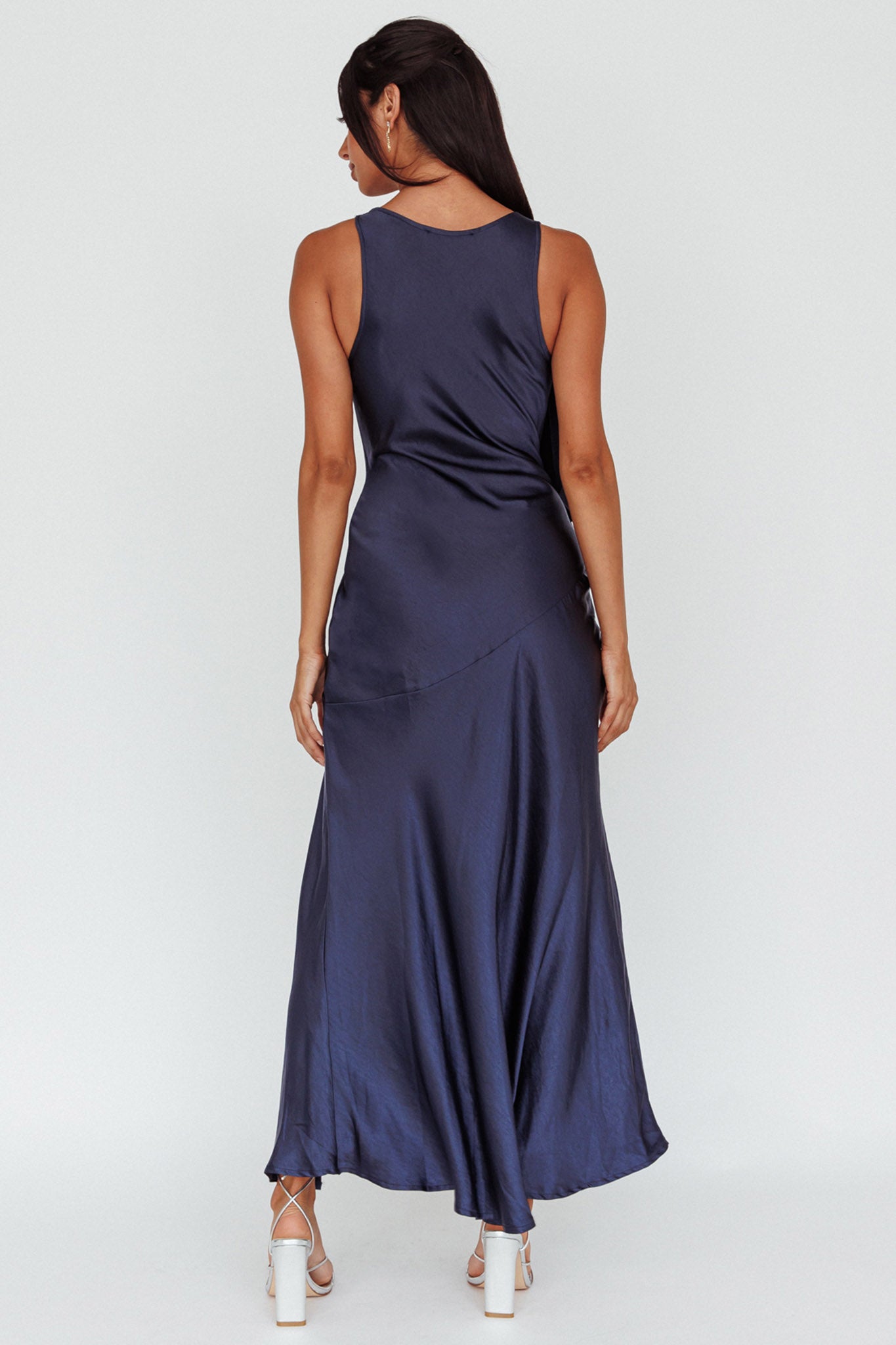 Averie Bow Shoulder Split Midi Dress Navy by Selfie Leslie