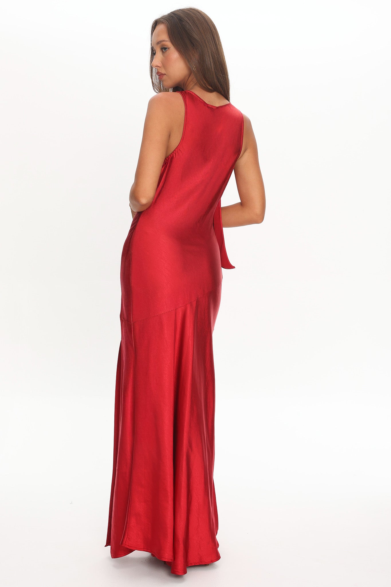 Averie Bow Shoulder Split Midi Dress Red by Selfie Leslie