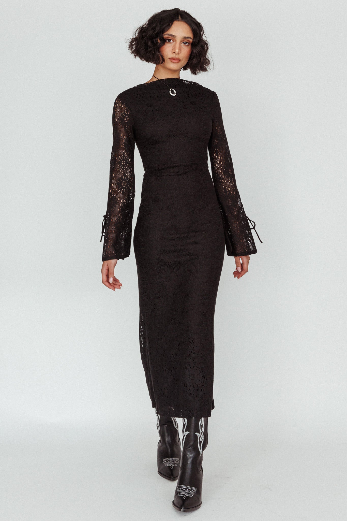black lace vampire dress Gothic Vampire Goth Lace Long Sleeves Irregular Hem Layered Dress – ROCK 'N  DOLL