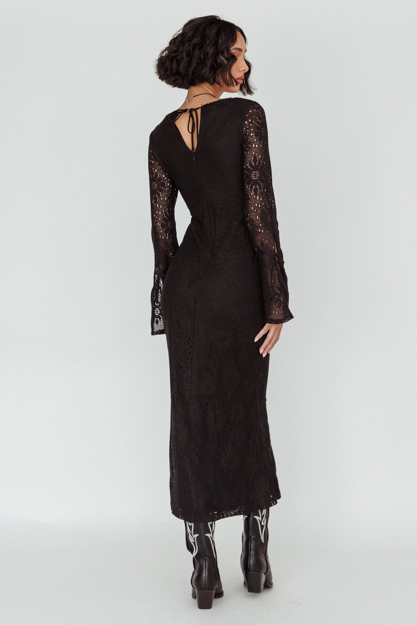 Kalia Long Sleeve Lace Midi Dress Black Kalia Long Sleeve Lace Midi Dress Black