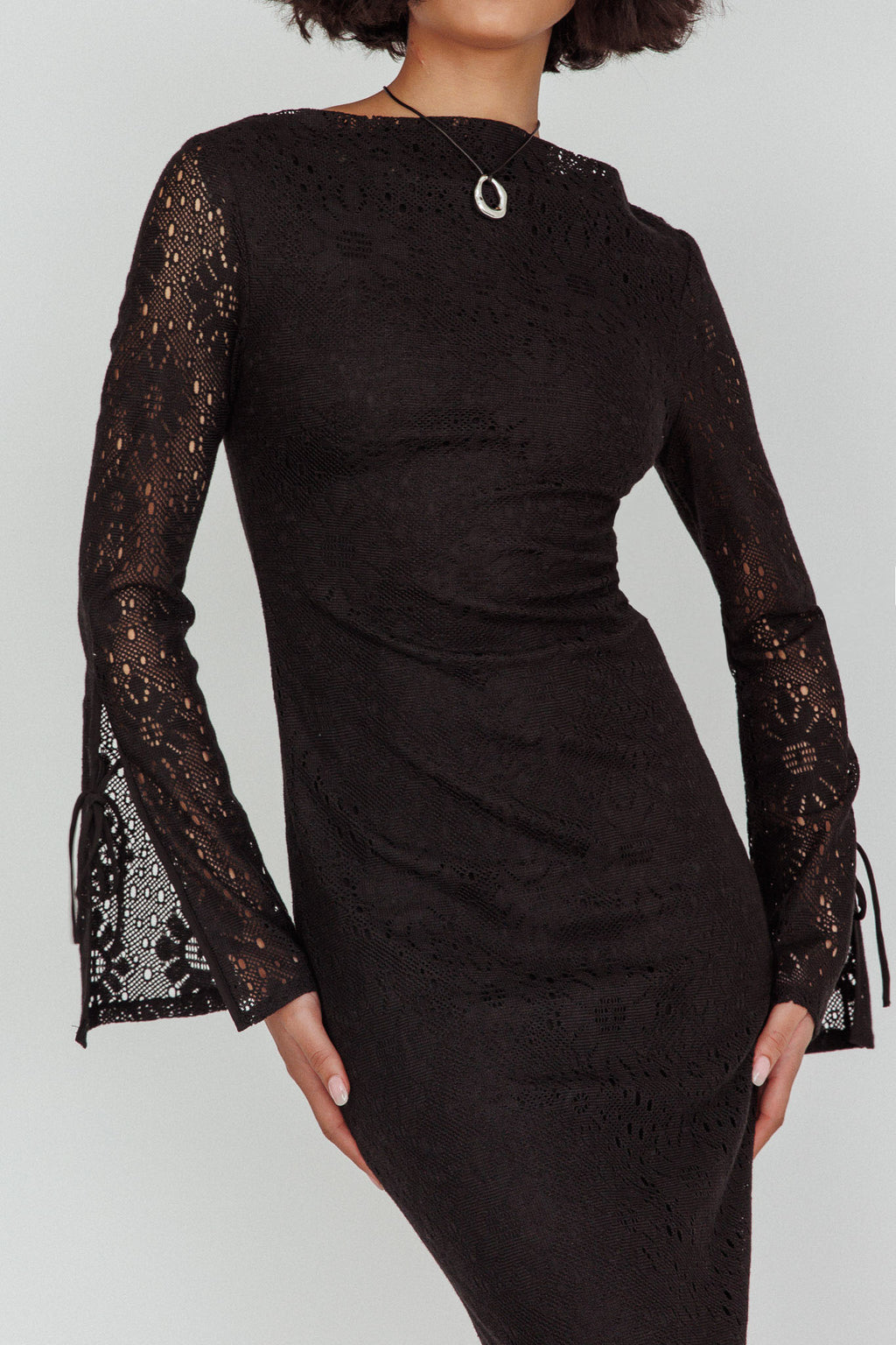 Kalia Long Sleeve Lace Midi Dress Black by Selfie Leslie