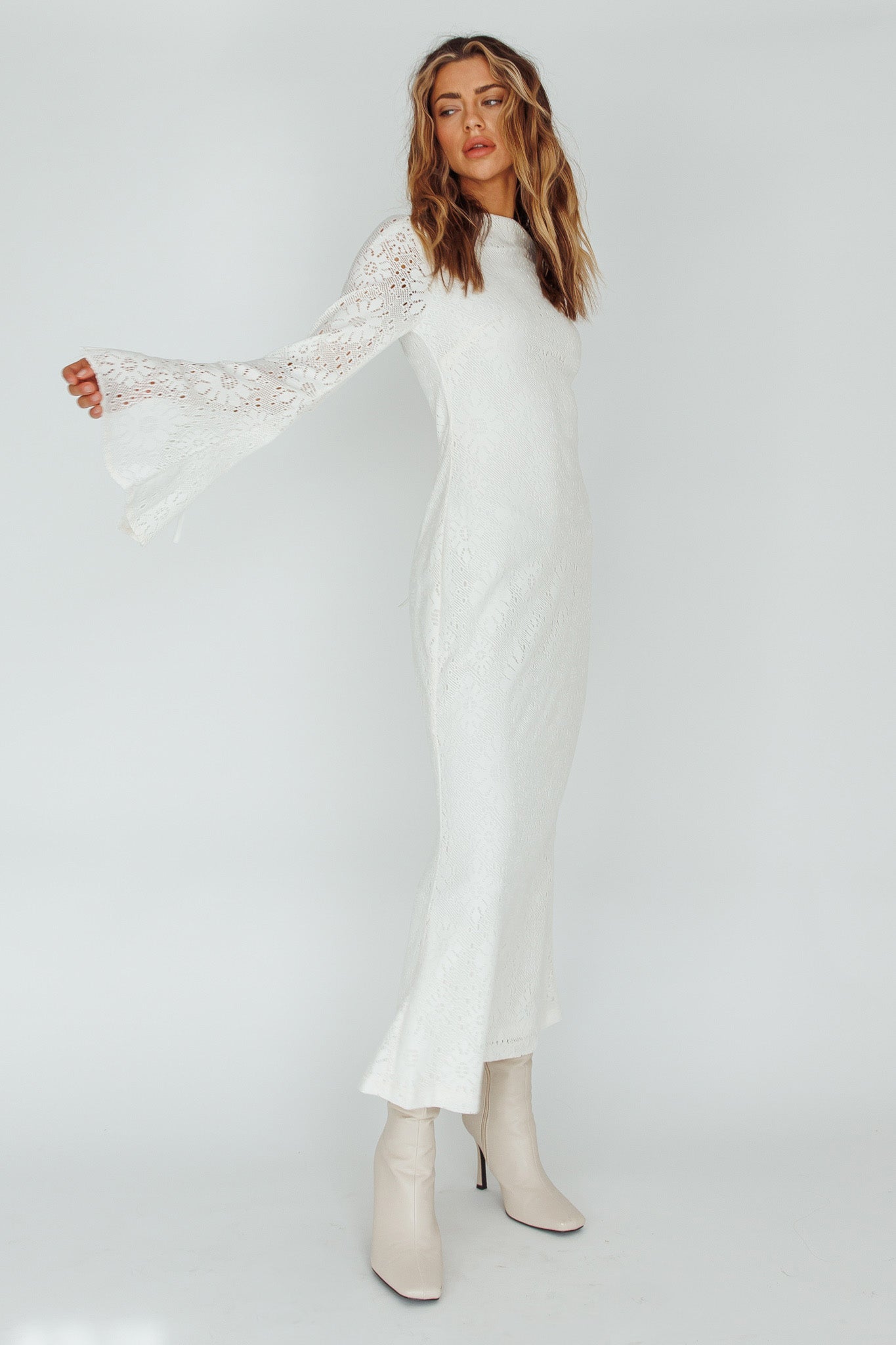 Kalia Long Sleeve Lace Midi Dress Cream Kalia Long Sleeve Lace Midi Dress Cream