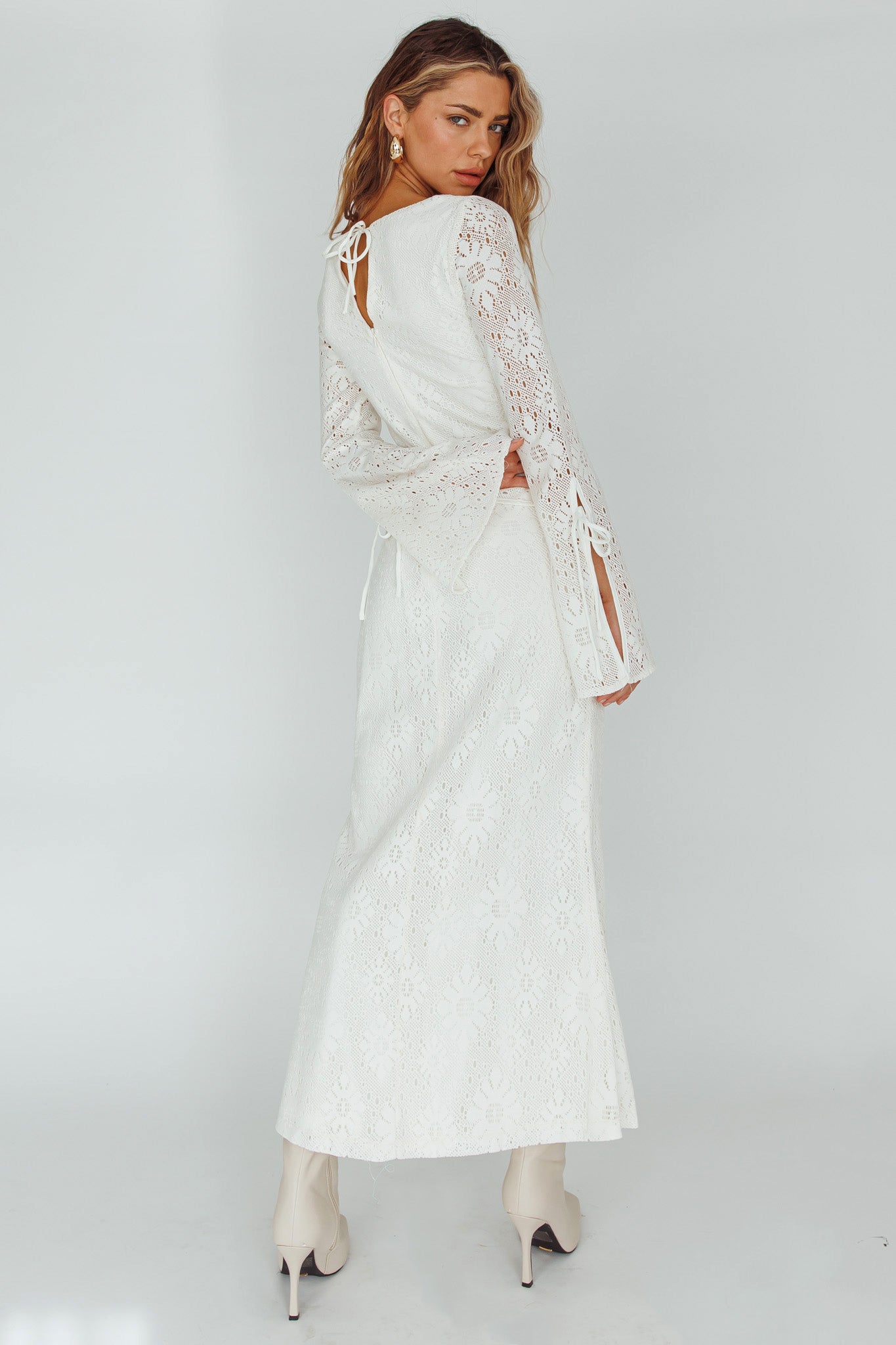 Kalia Long Sleeve Lace Midi Dress Cream Kalia Long Sleeve Lace Midi Dress Cream