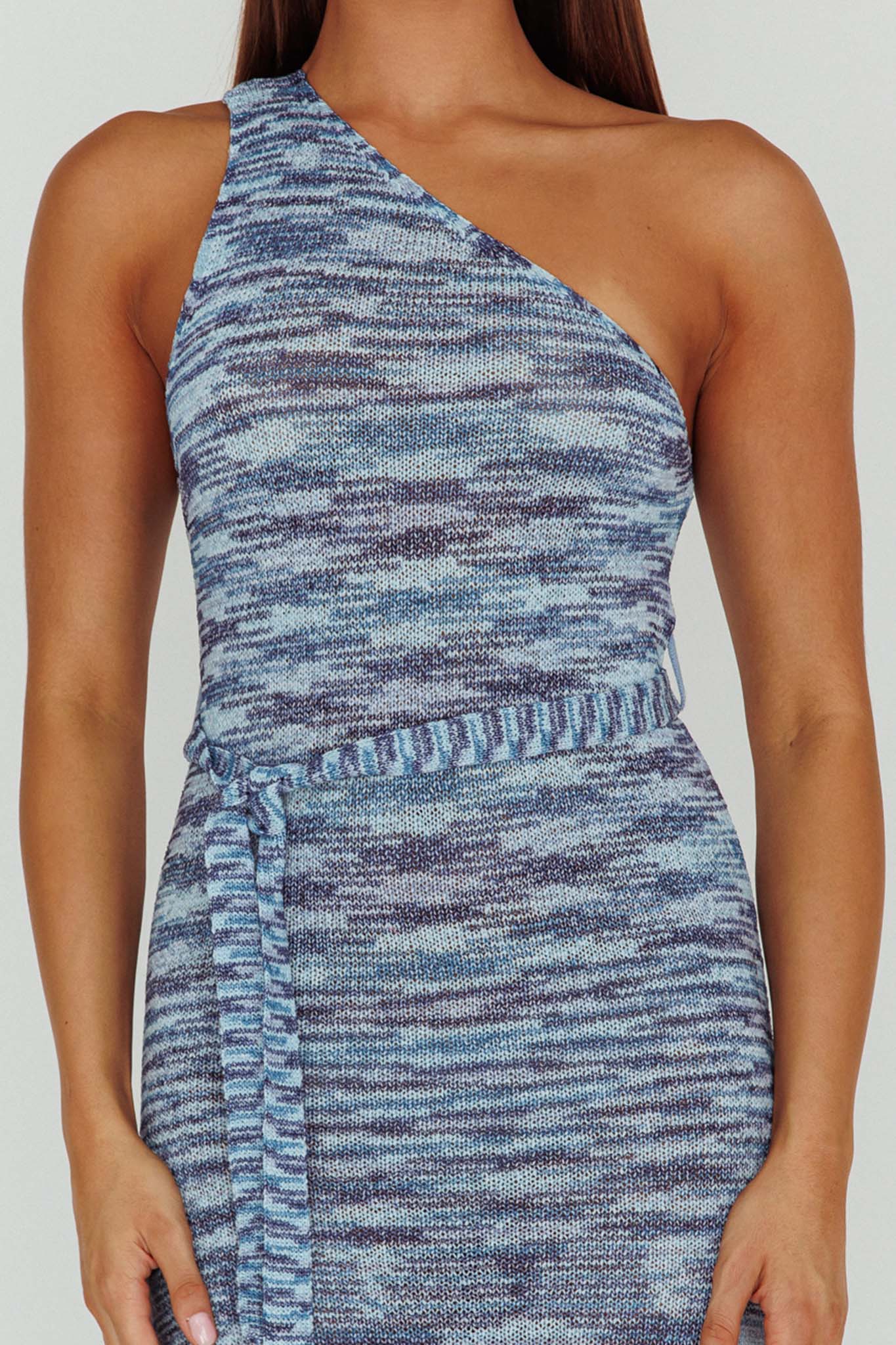 Tyanna One-Shoulder Knit Midi Dress Blue Multi by Selfie Leslie