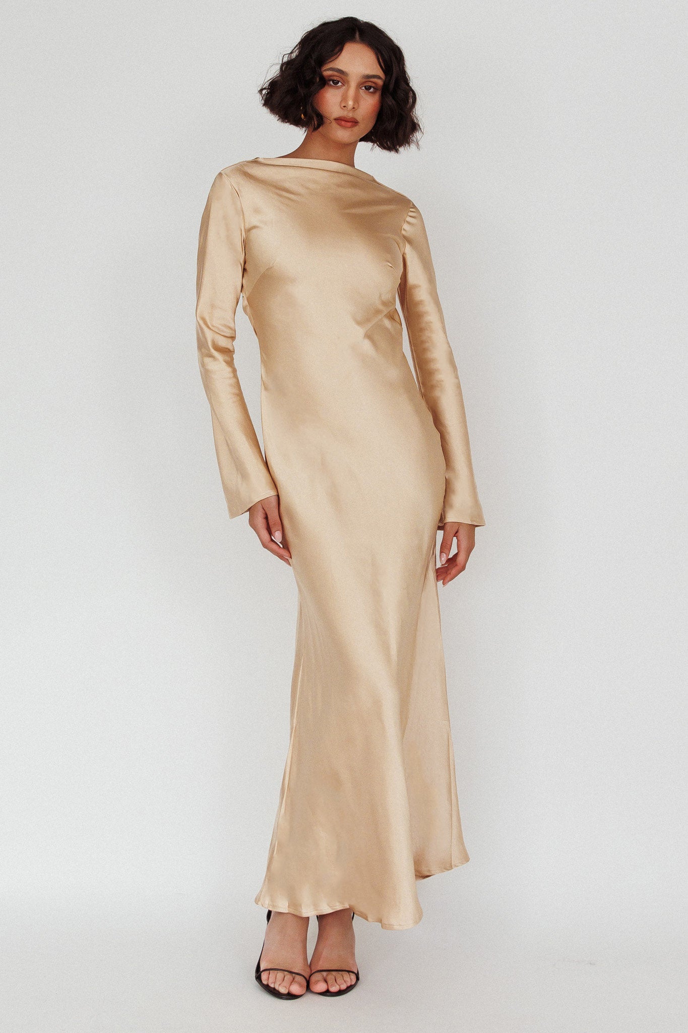 Lavera Open Back Long Sleeve Dress Beige by Selfie Leslie