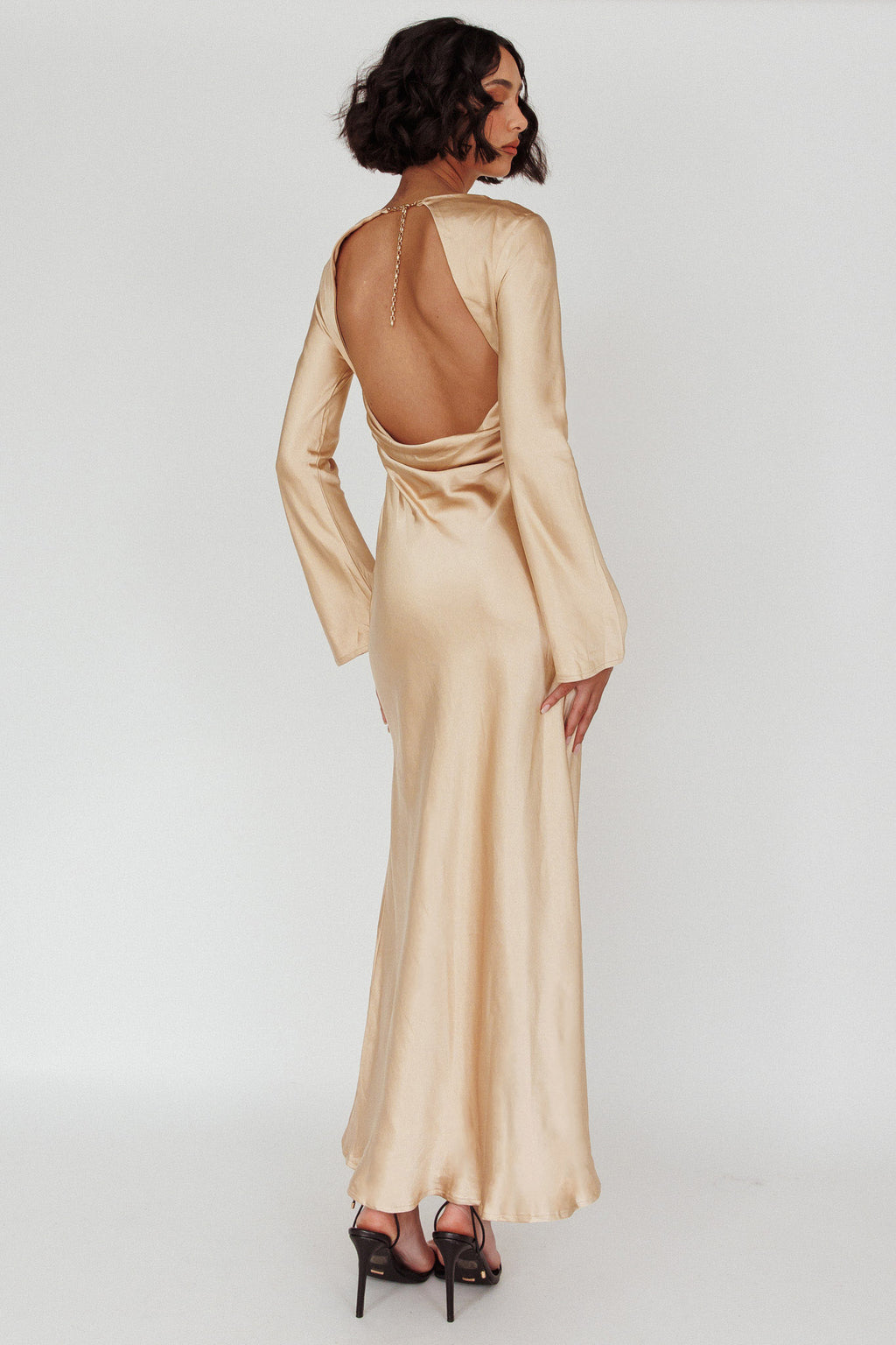 Lavera Open Back Long Sleeve Dress Beige by Selfie Leslie