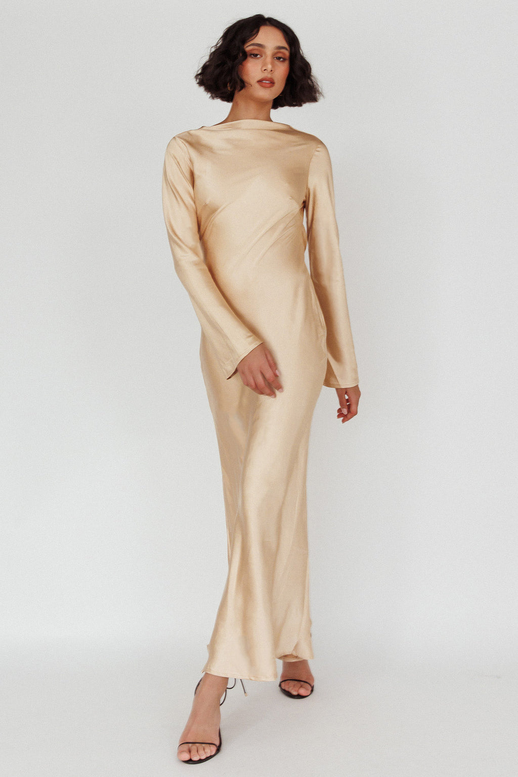 Lavera Open Back Long Sleeve Dress Beige by Selfie Leslie