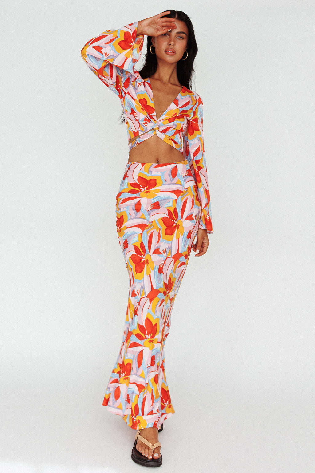 Avalo Mermaid Maxi Skirt Floral Pink by Selfie Leslie