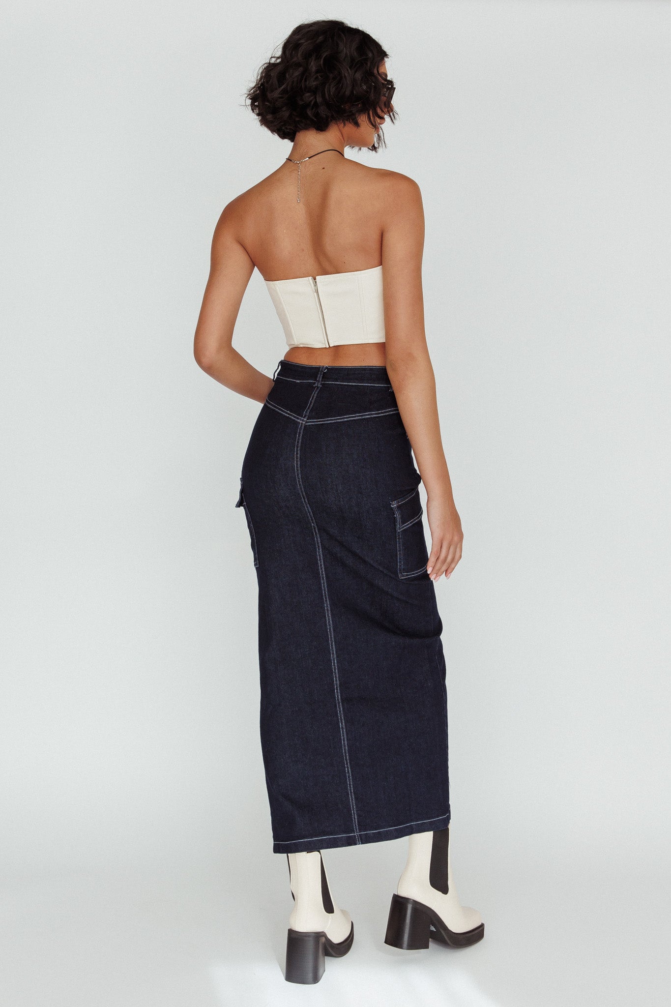Mercury Retrograde Pocket Midi Skirt Indigo by Selfie Leslie
