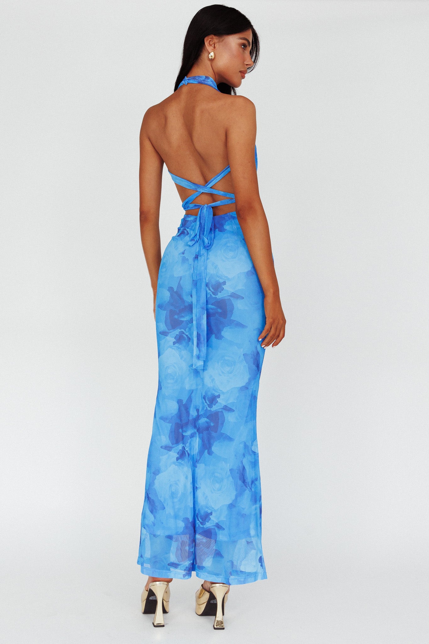 Janika Halterneck Maxi Dress Floral Blue by Selfie Leslie