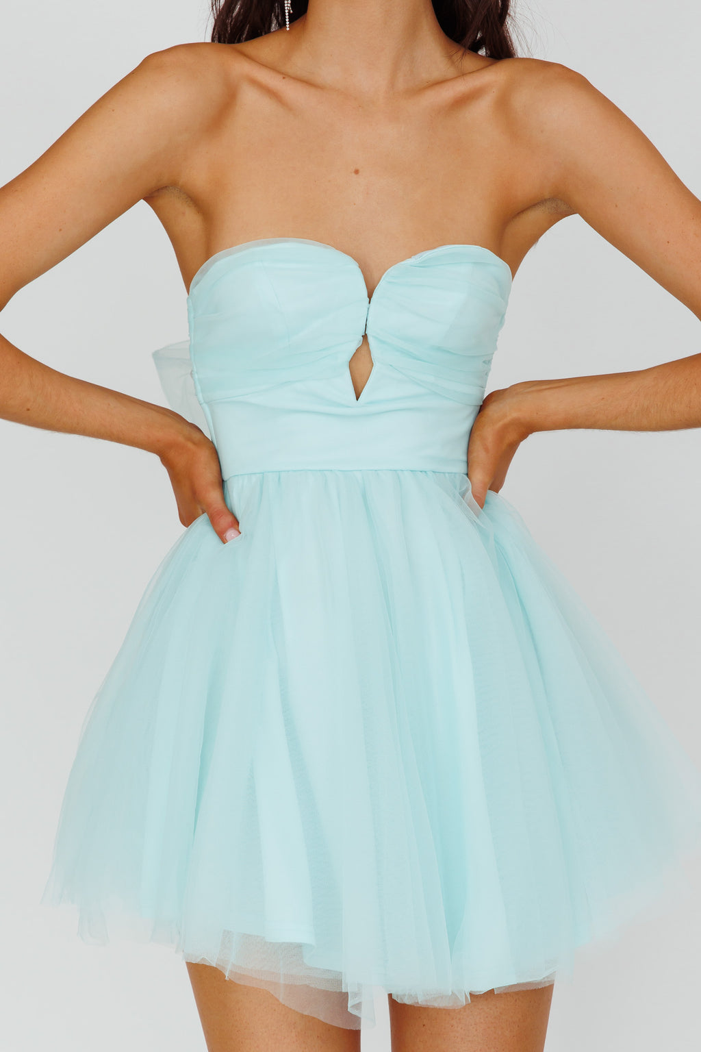 Summer Sweetheart Bow Back Mesh Mini Dress Mint by Selfie Leslie